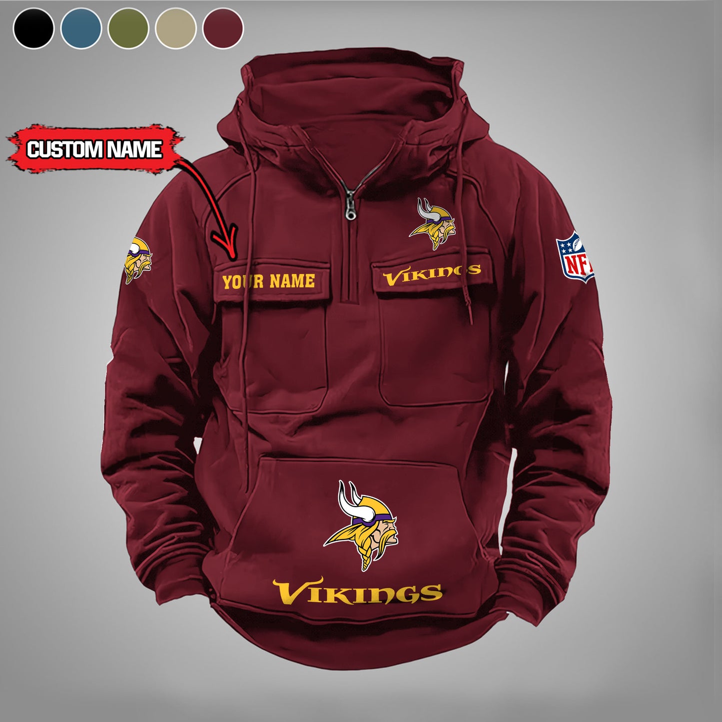 Minnesota Vikings  New Personalized Multi-Pockets Zip Hoodie AZBTMZHD000011