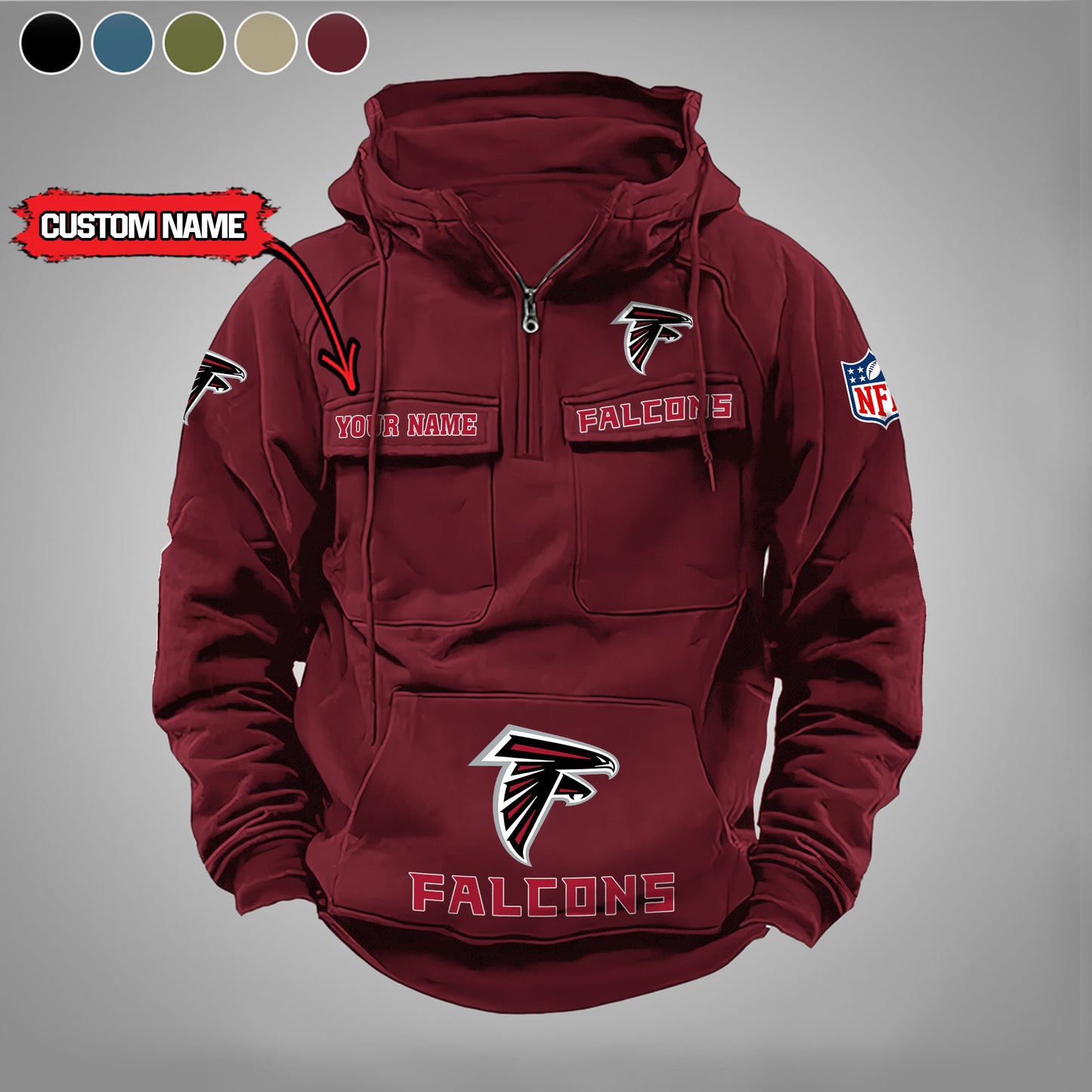 Atlanta Falcons  New Personalized Multi-Pockets Zip Hoodie AZBTMZHD000025