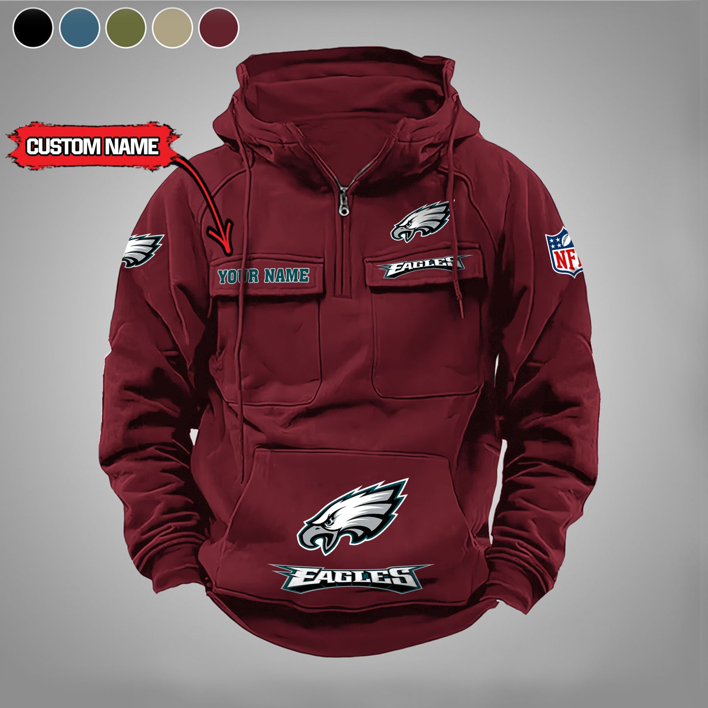 Philadelphia Eagles  New Personalized Multi-Pockets Zip Hoodie AZBTMZHD000013