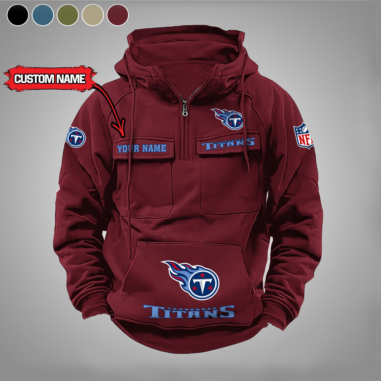 Tennessee Titans  New Personalized Multi-Pockets Zip Hoodie AZBTMZHD000007