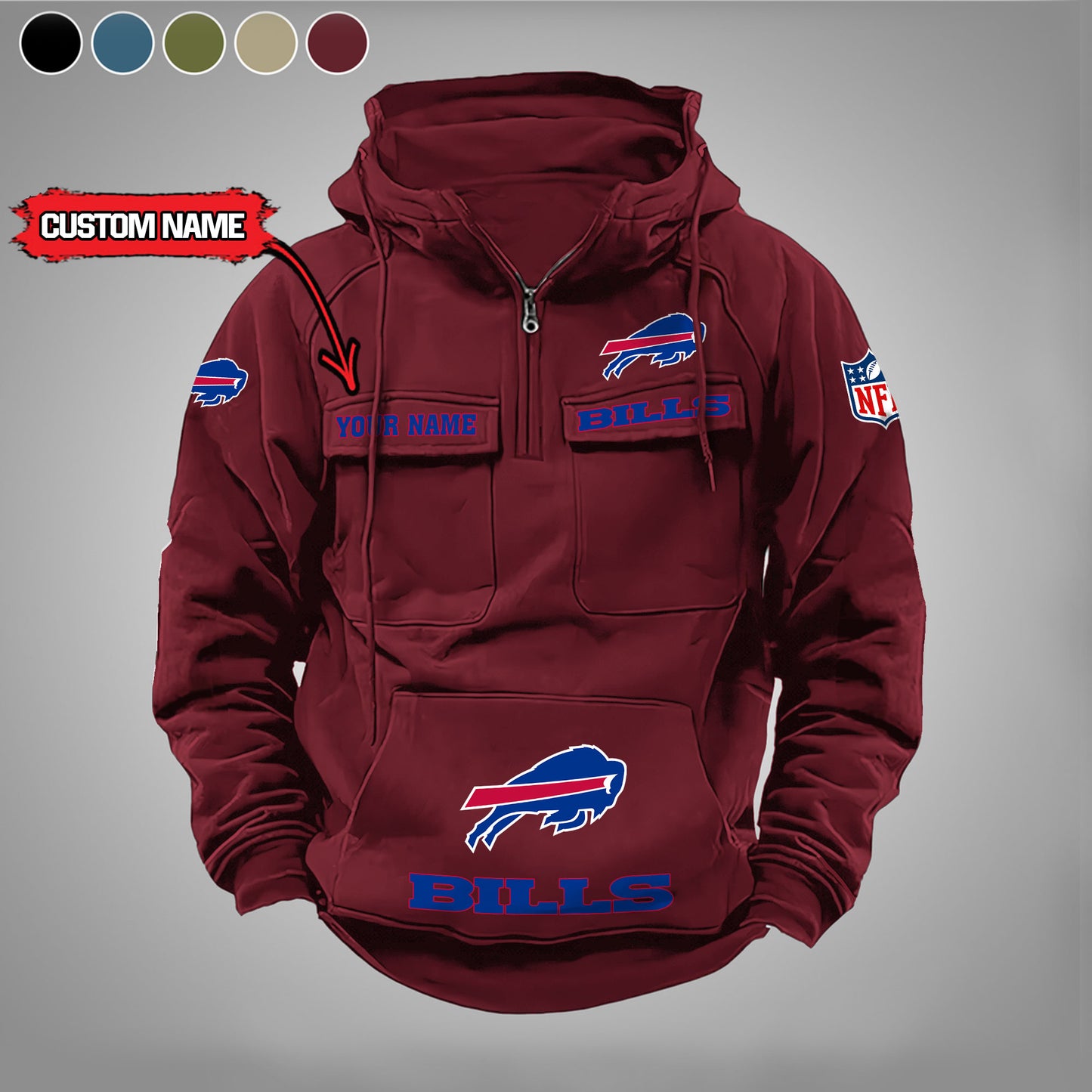 Buffalo Bills  New Personalized Multi-Pockets Zip Hoodie AZBTMZHD000027
