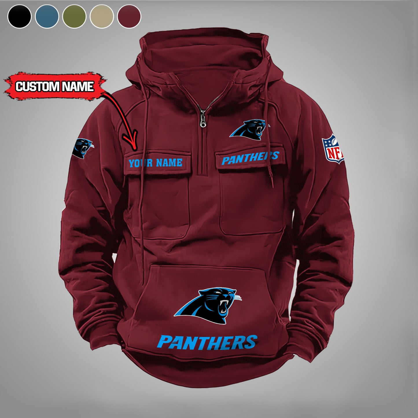 Carolina Panthers  New Personalized Multi-Pockets Zip Hoodie AZBTMZHD000014