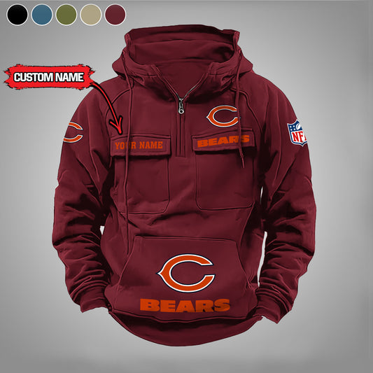 Chicago Bears  New Personalized Multi-Pockets Zip Hoodie AZBTMZHD000015