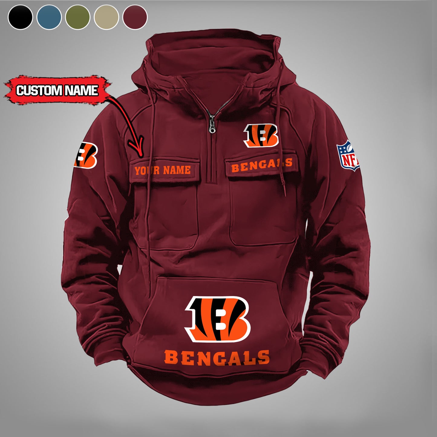 Cincinnati Bengals  New Personalized Multi-Pockets Zip Hoodie AZBTMZHD000016