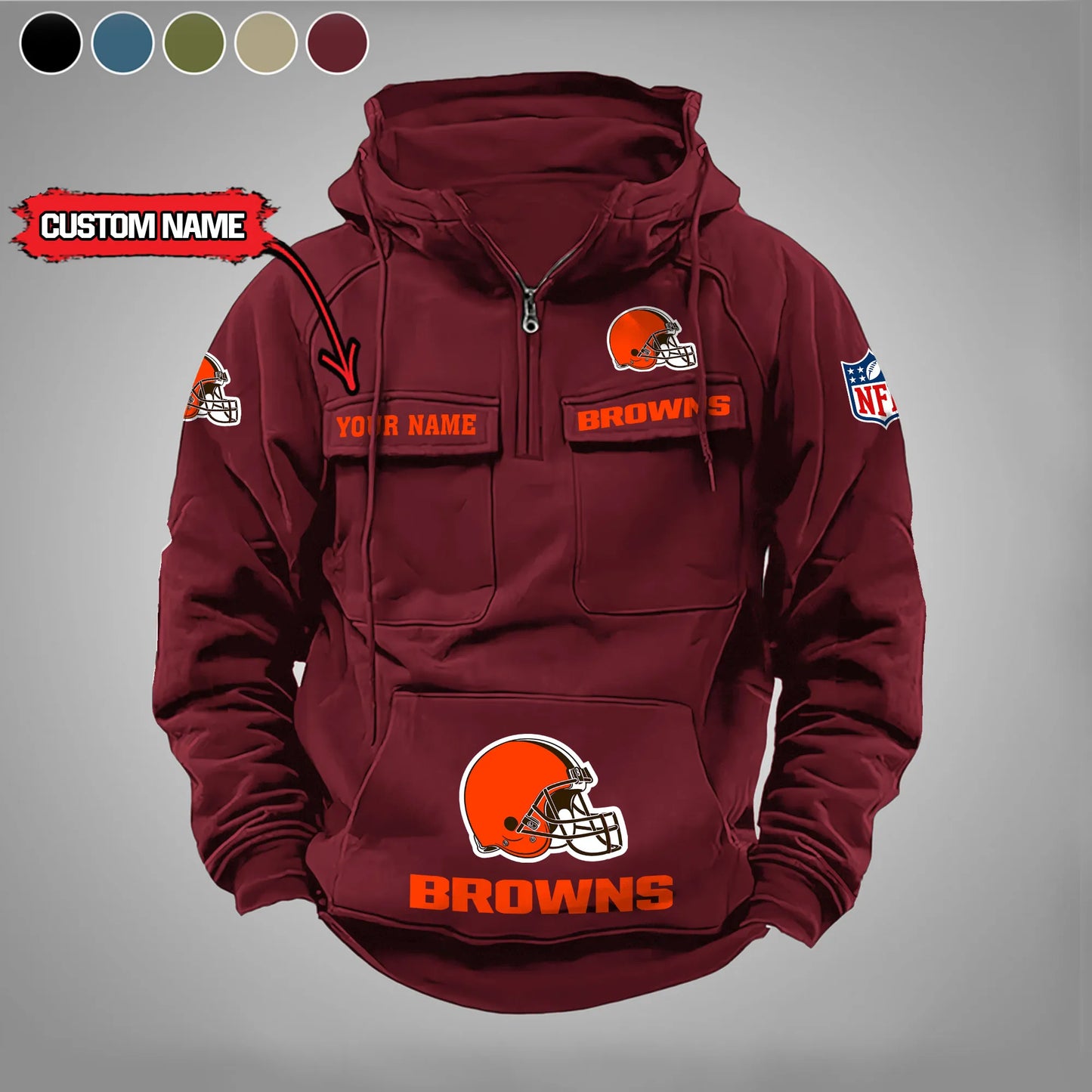 Cleveland Browns  New Personalized Multi-Pockets Zip Hoodie AZBTMZHD000017