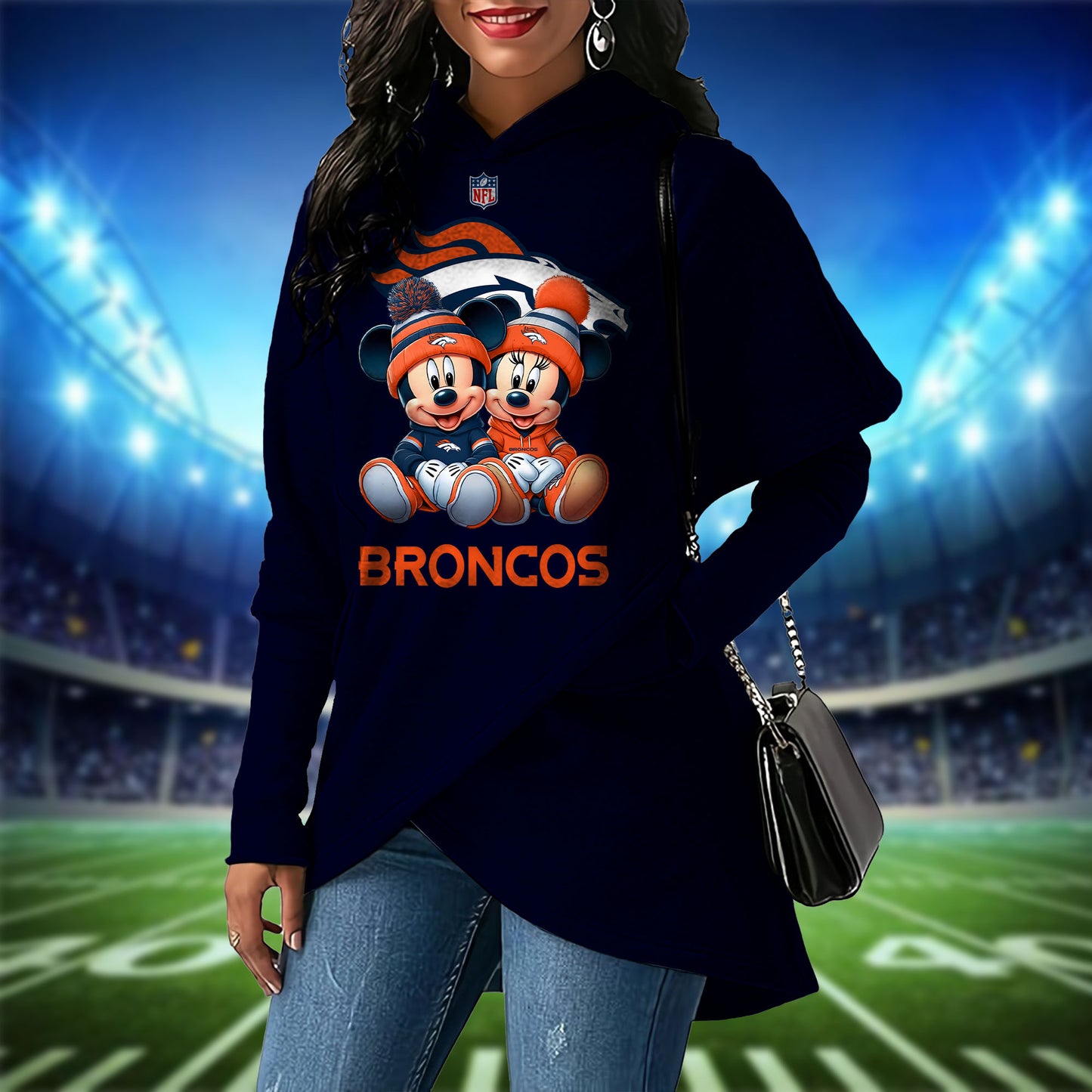 Denver Broncos  Mickey Limited Edition Women Irregular Hoodie AZBTWMHD000021