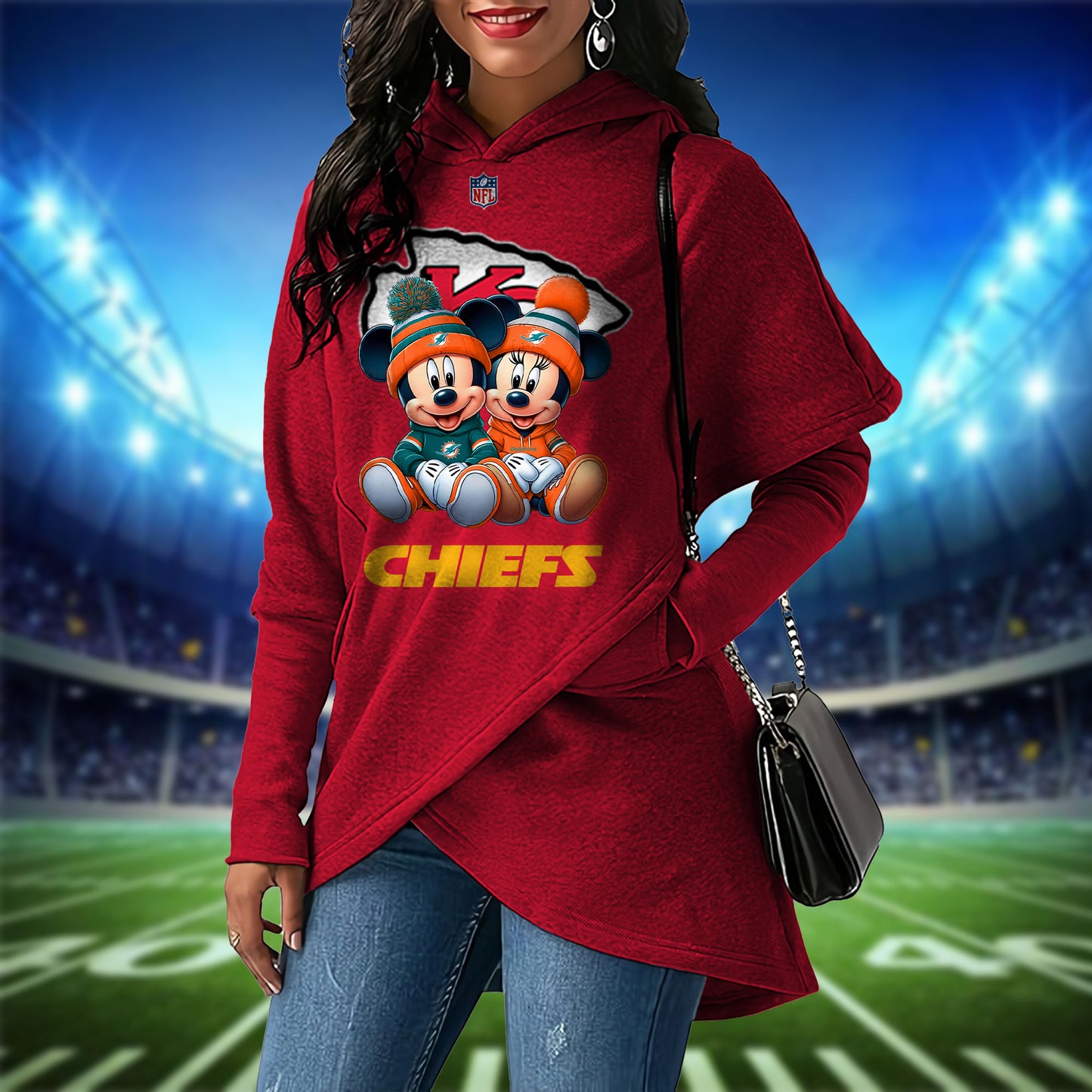 Kansas City Chiefs  Mickey Limited Edition Women Irregular Hoodie AZBTWMHD000027