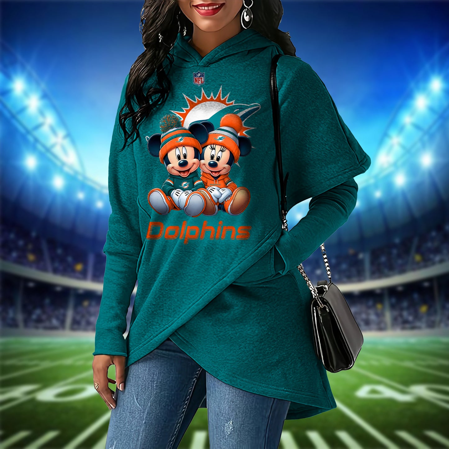 Miami Dolphins  Mickey Limited Edition Women Irregular Hoodie AZBTWMHD000002
