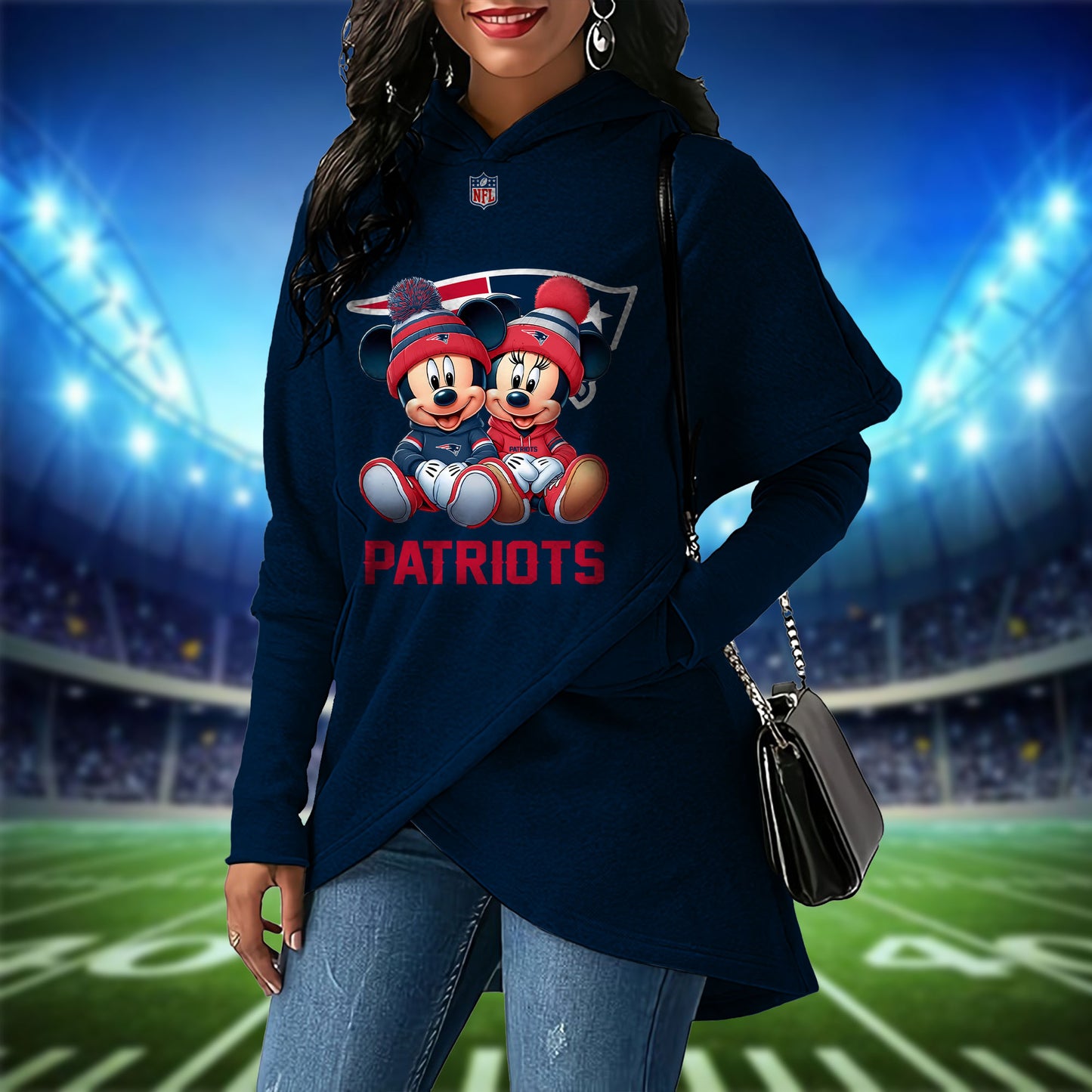 New England Patriots  Mickey Limited Edition Women Irregular Hoodie AZBTWMHD000004