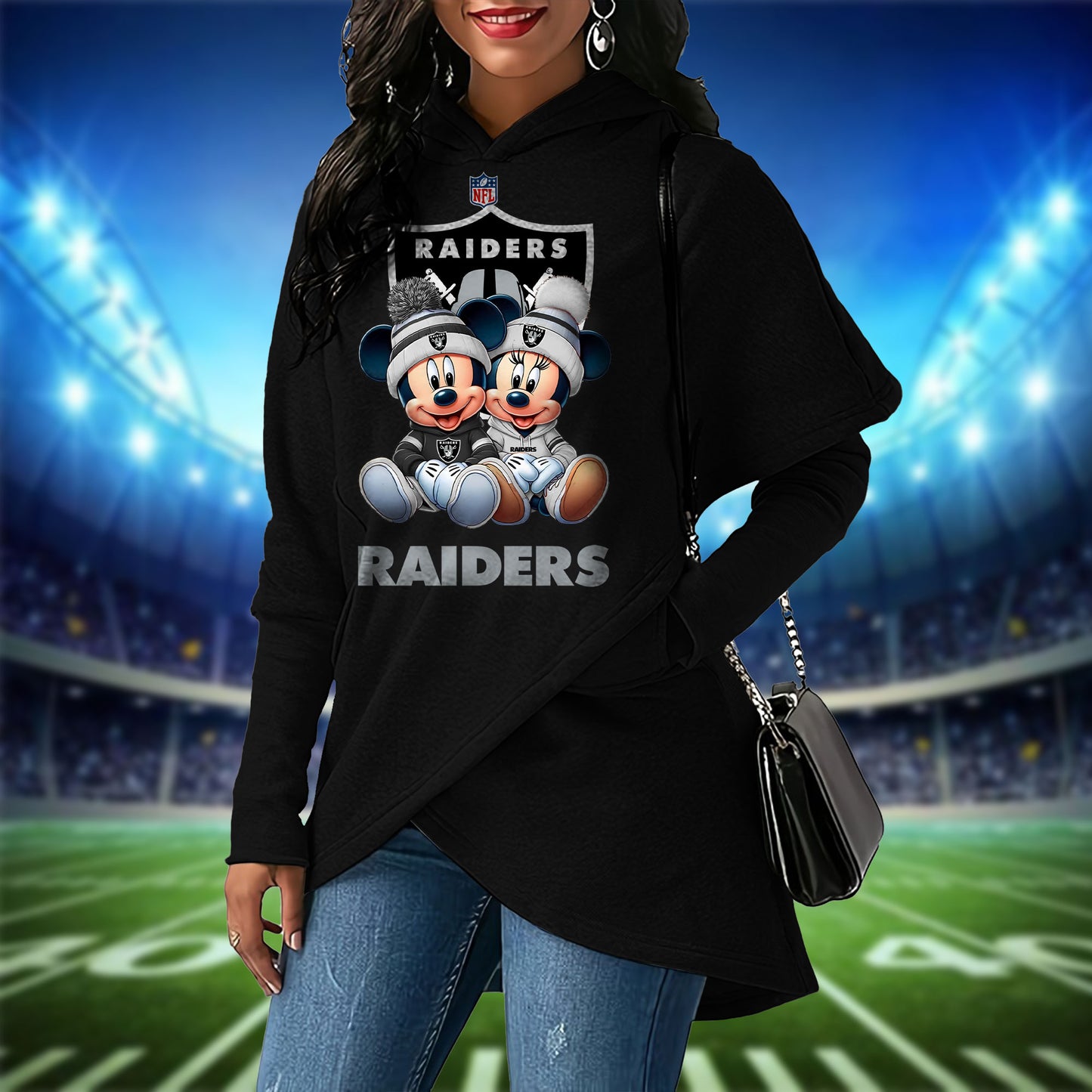 Las Vegas Raiders  Mickey Limited Edition Women Irregular Hoodie AZBTWMHD000008