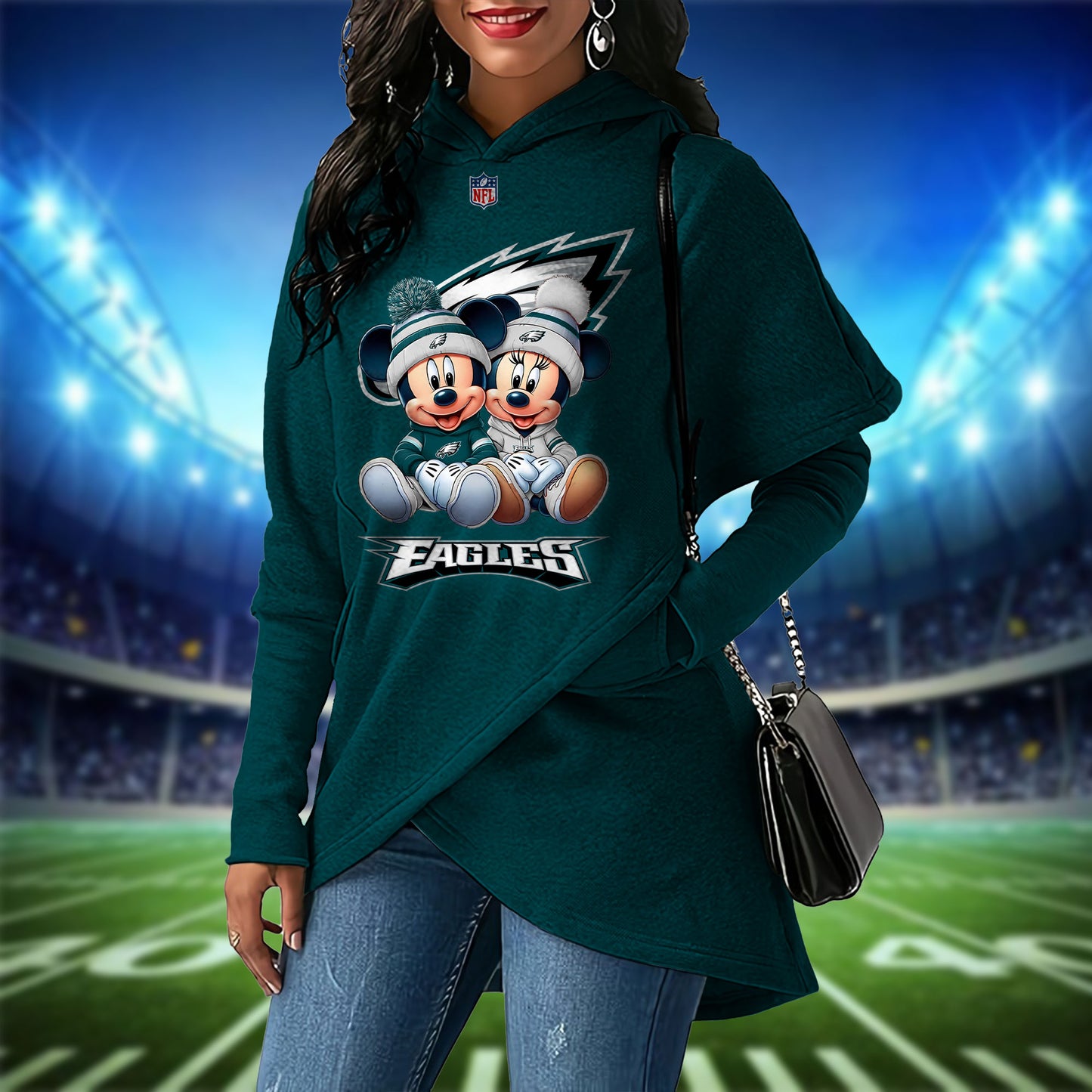 Philadelphia Eagles  Mickey Limited Edition Women Irregular Hoodie AZBTWMHD000009