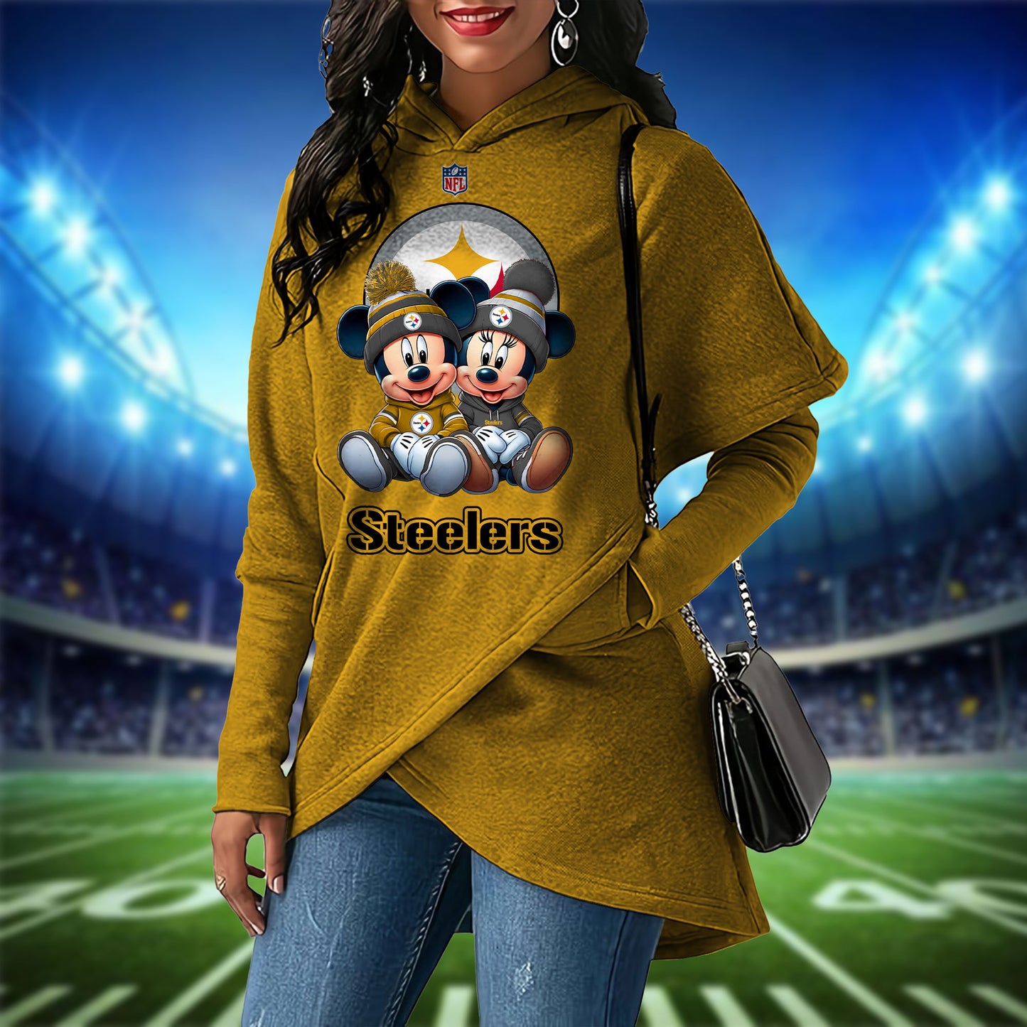 Pittsburgh Steelers  Mickey Limited Edition Women Irregular Hoodie AZBTWMHD000010