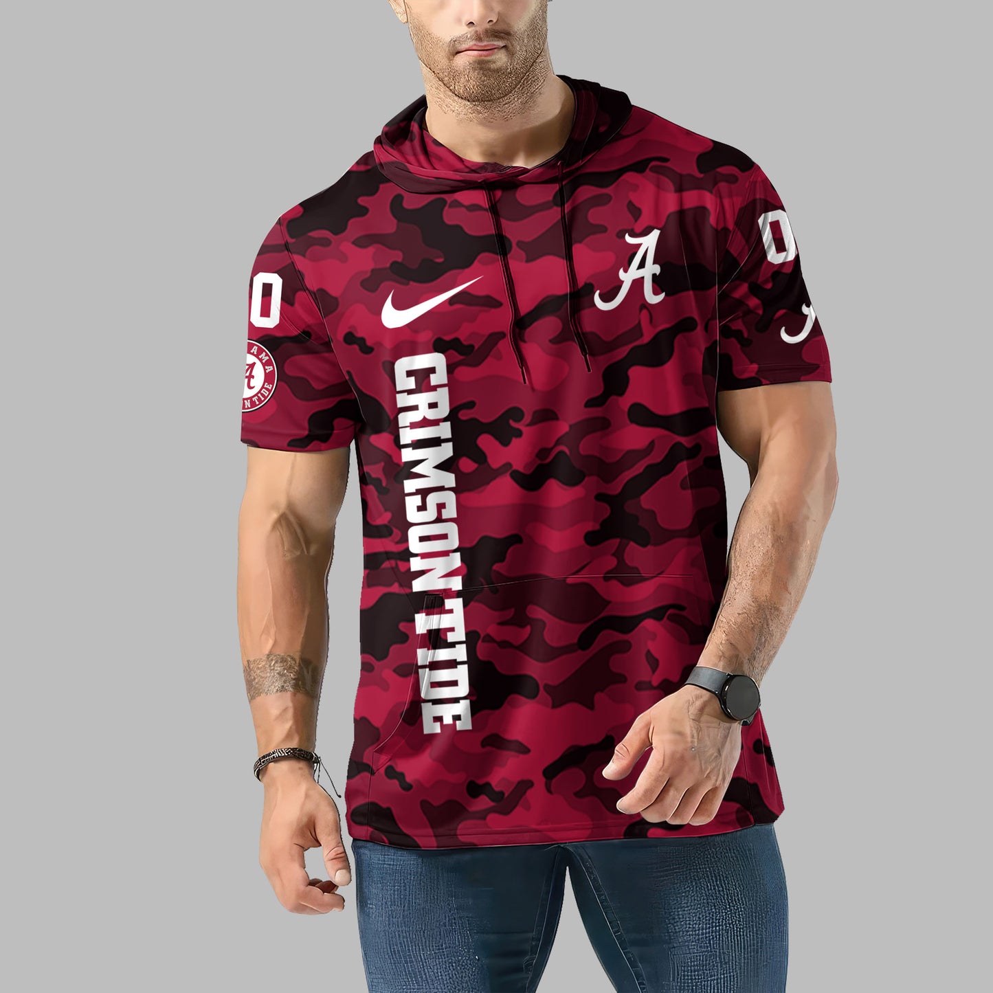 Alabama Crimson Tide Personalized Camo Short Sleeve Hoodie AZBTSSHD000033