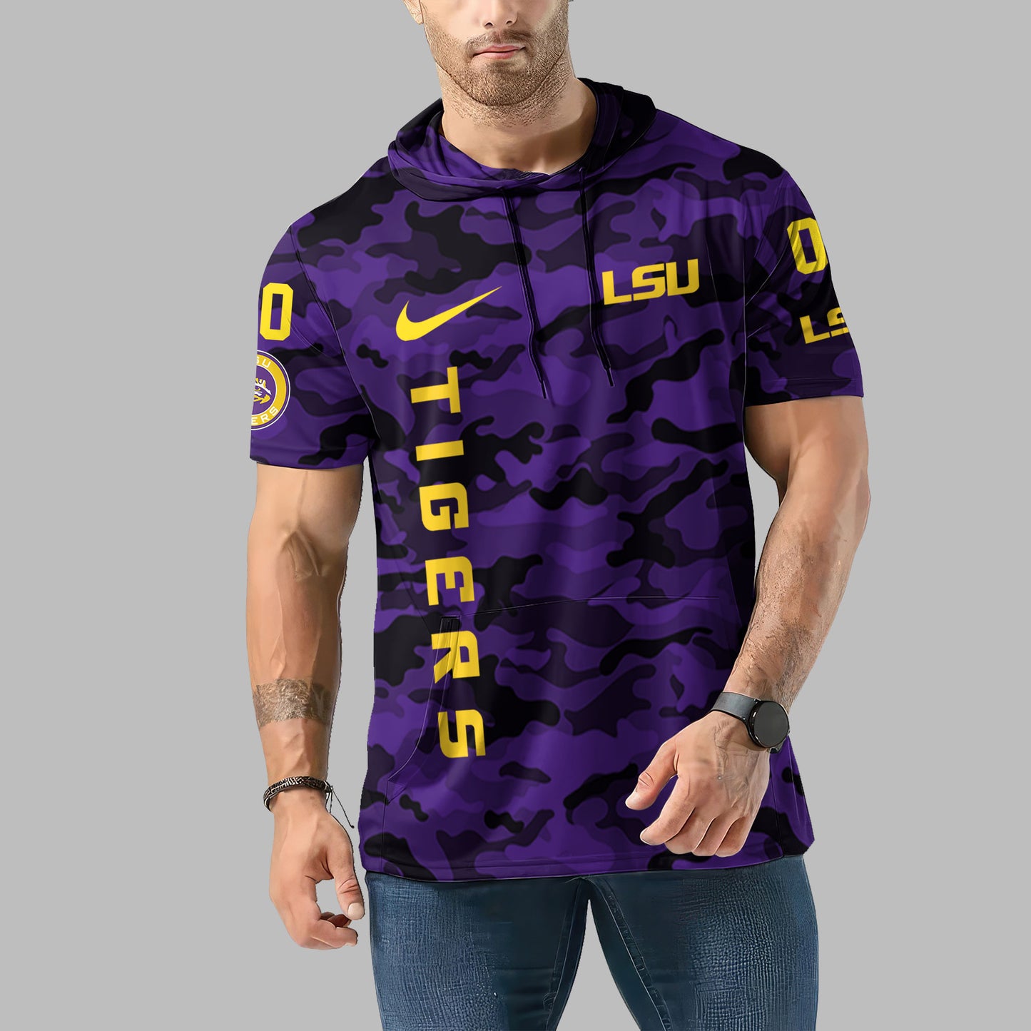 LSU Tigers Personalized Camo Short Sleeve Hoodie AZBTSSHD000023