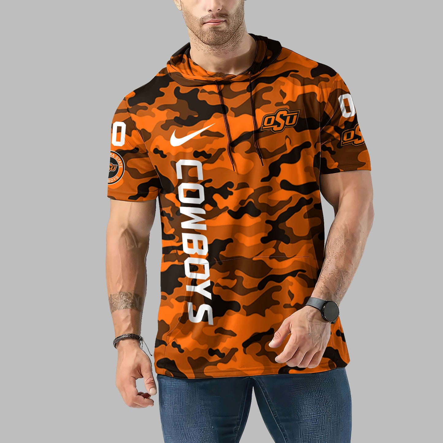 Oklahoma State Cowboys Personalized Camo Short Sleeve Hoodie AZBTSSHD000028