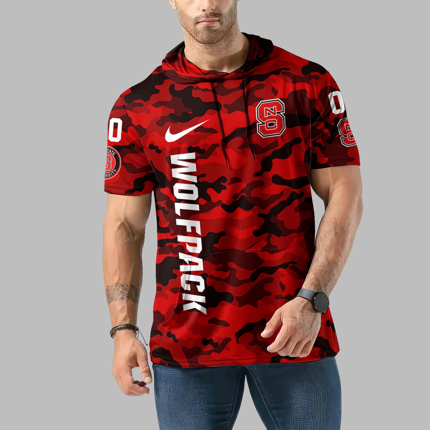 NC State Wolfpack Personalized Camo Short Sleeve Hoodie AZBTSSHD000029