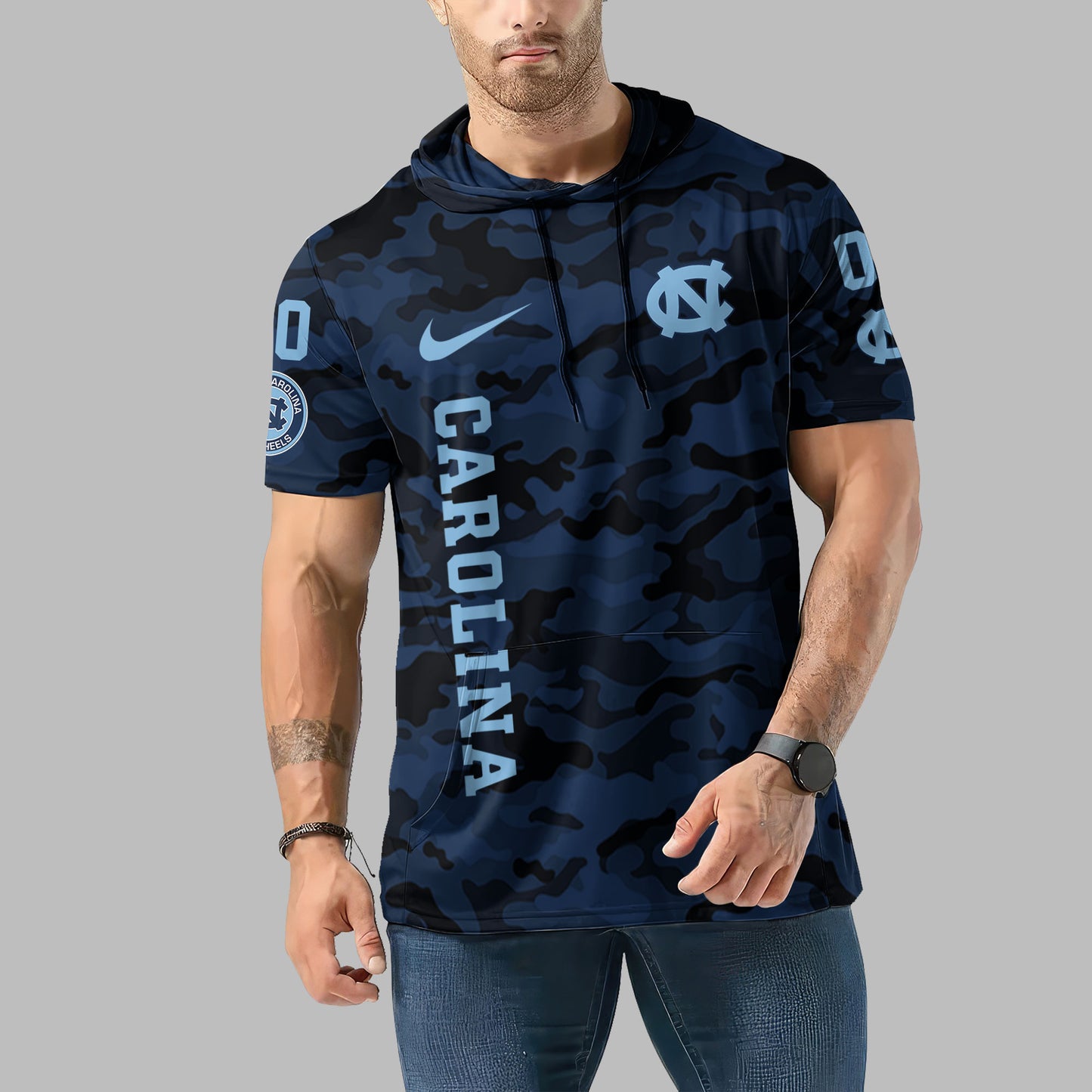 North Carolina Tar Heels Personalized Camo Short Sleeve Hoodie AZBTSSHD000031