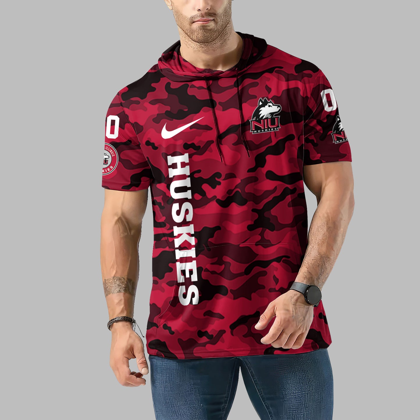 Northern Illinois Huskies Personalized Camo Short Sleeve Hoodie AZBTSSHD000032