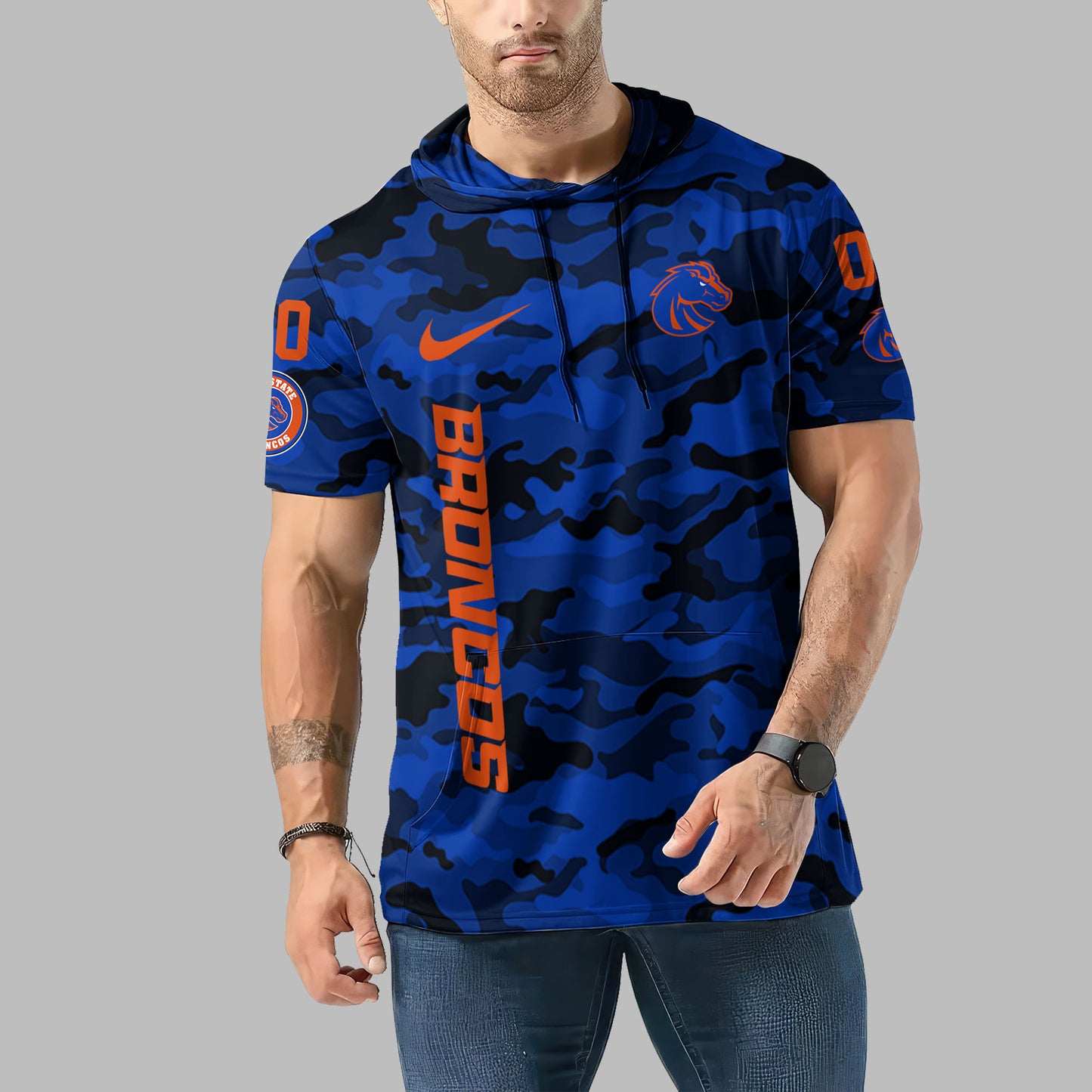 Boise State Broncos Personalized Camo Short Sleeve Hoodie AZBTSSHD000012