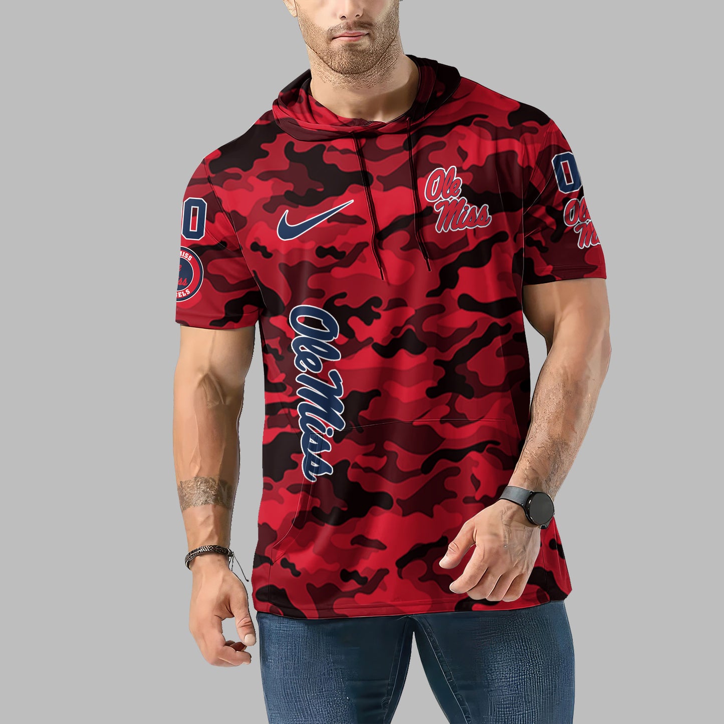 Ole Miss Rebels Personalized Camo Short Sleeve Hoodie AZBTSSHD000001