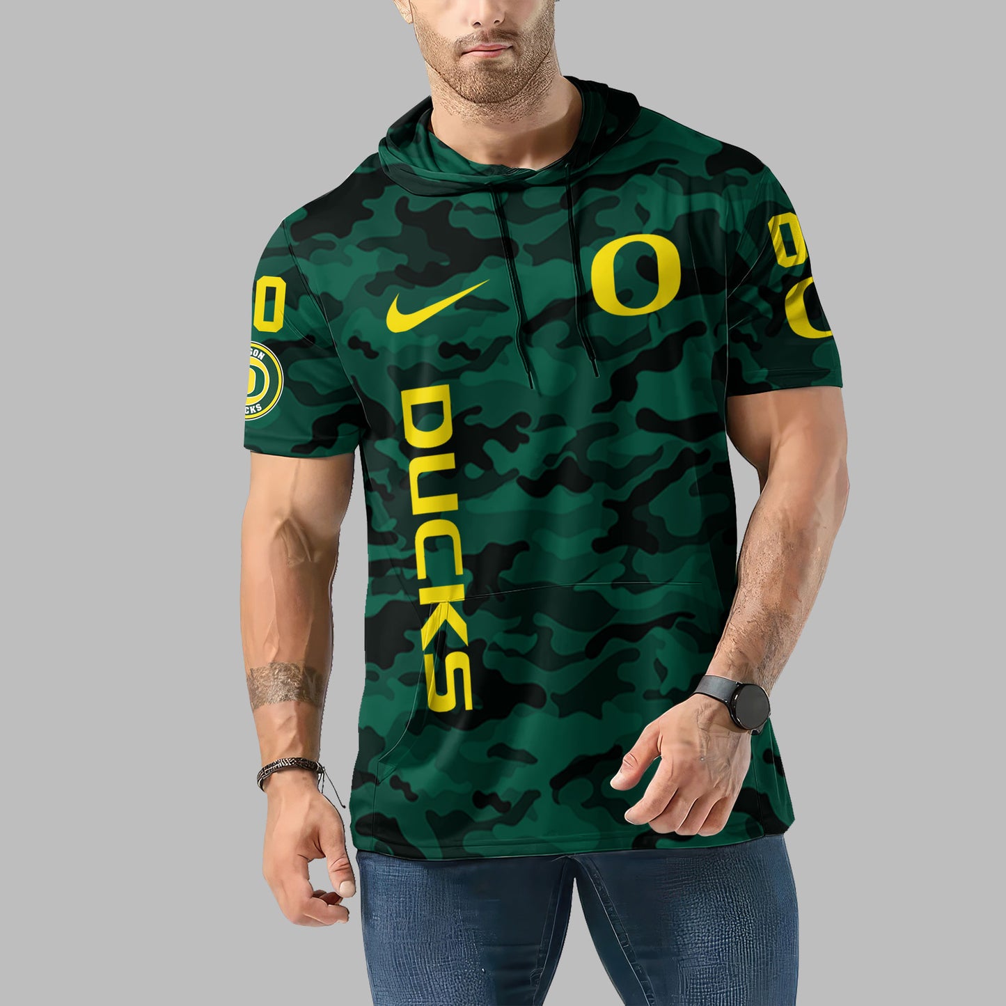 Oregon Ducks Personalized Camo Short Sleeve Hoodie AZBTSSHD000002