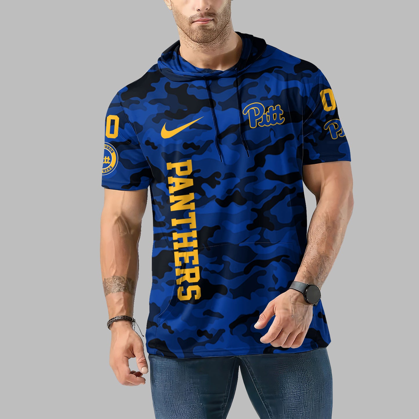 Pittsburgh Panthers Personalized Camo Short Sleeve Hoodie AZBTSSHD000004