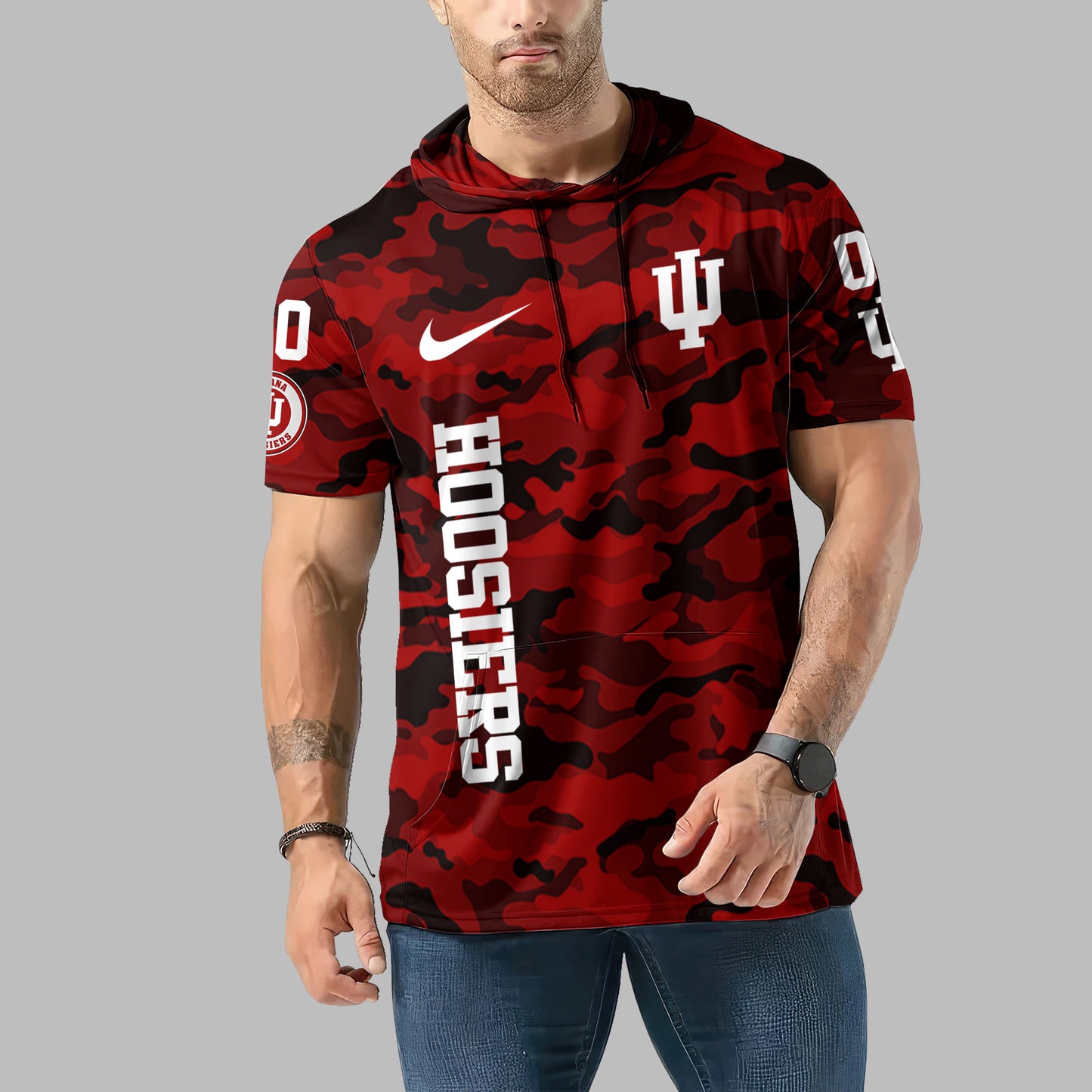 Indiana Hoosiers Personalized Camo Short Sleeve Hoodie AZBTSSHD000006