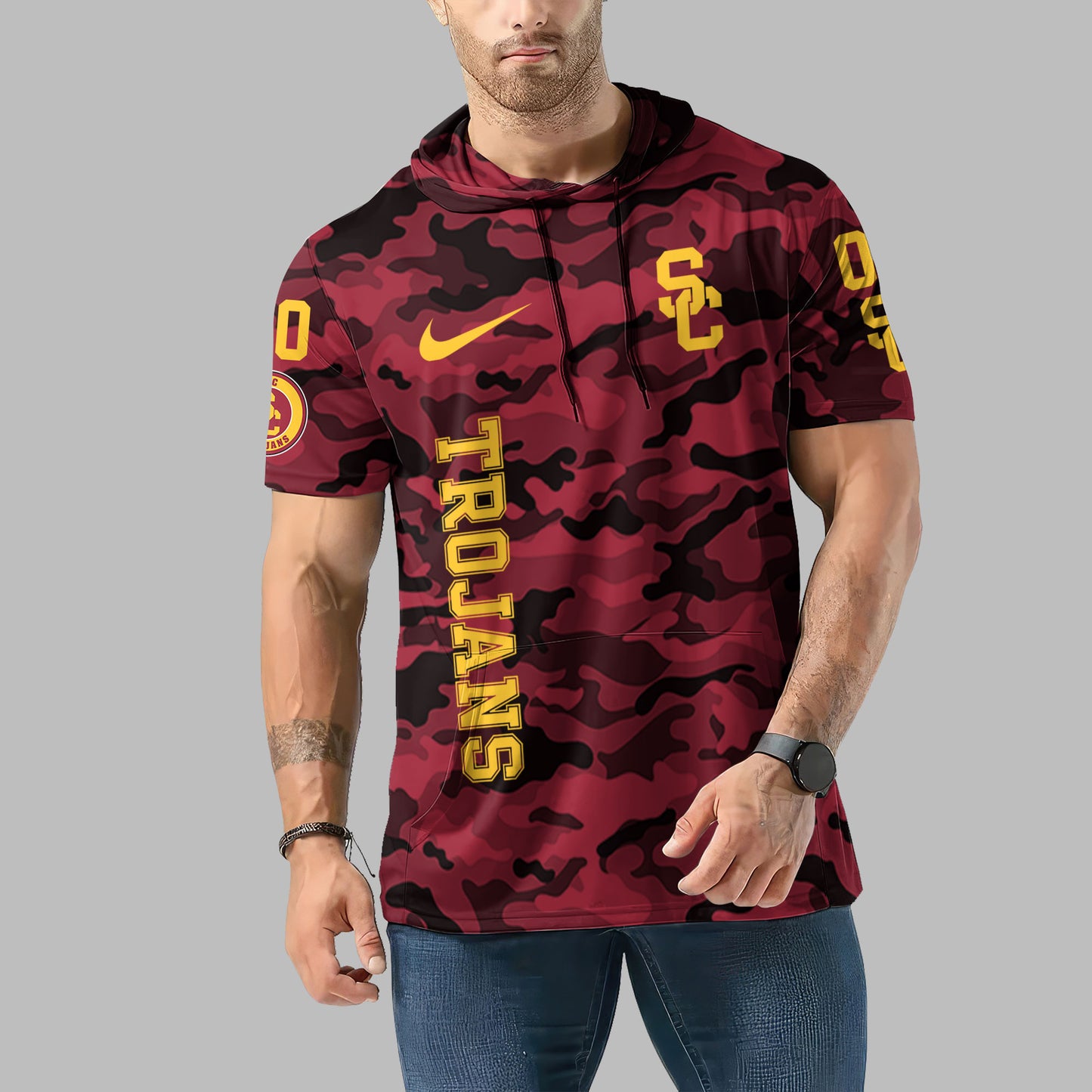 USC Trojans Personalized Camo Short Sleeve Hoodie AZBTSSHD000010