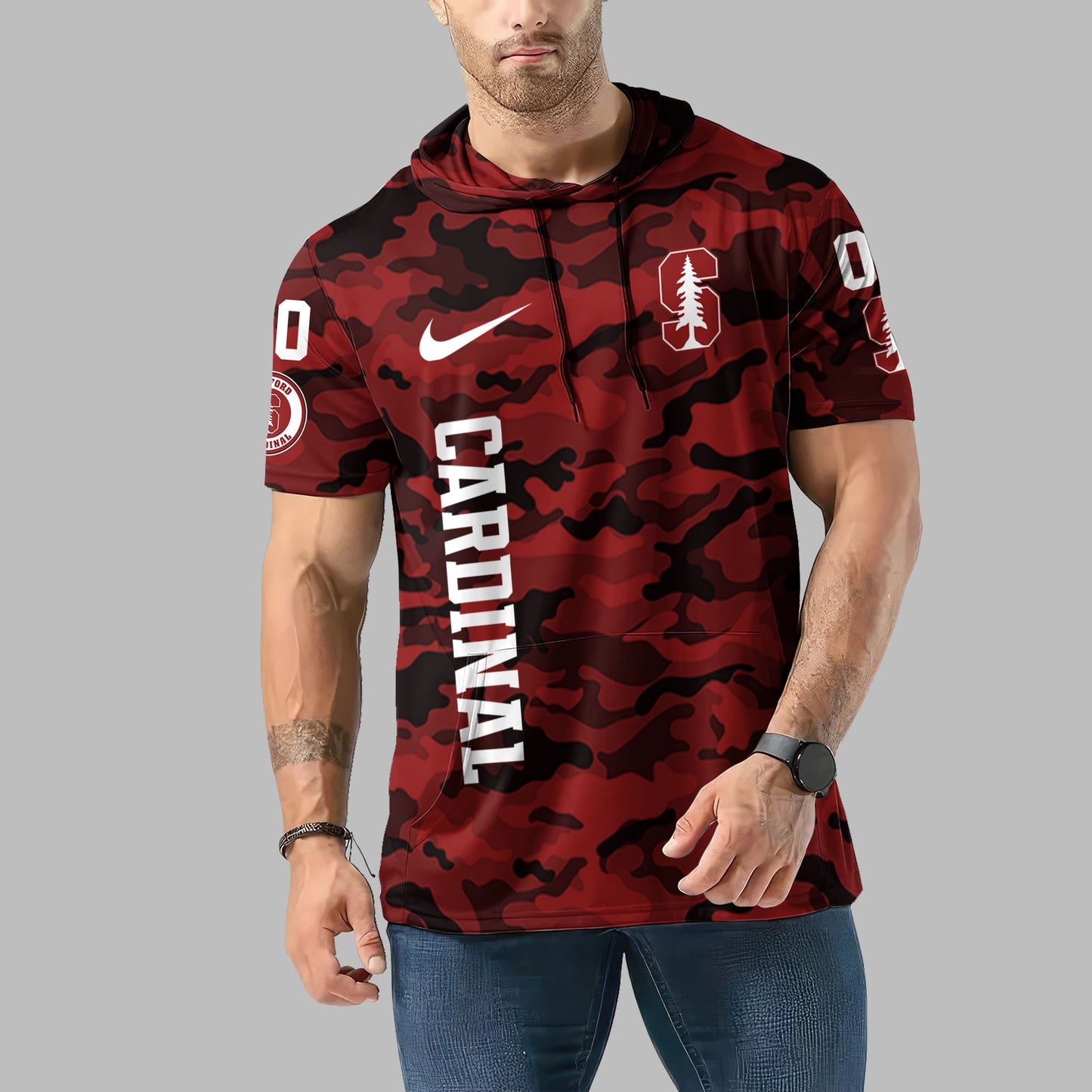 Stanford Cardinal Personalized Camo Short Sleeve Hoodie AZBTSSHD000014