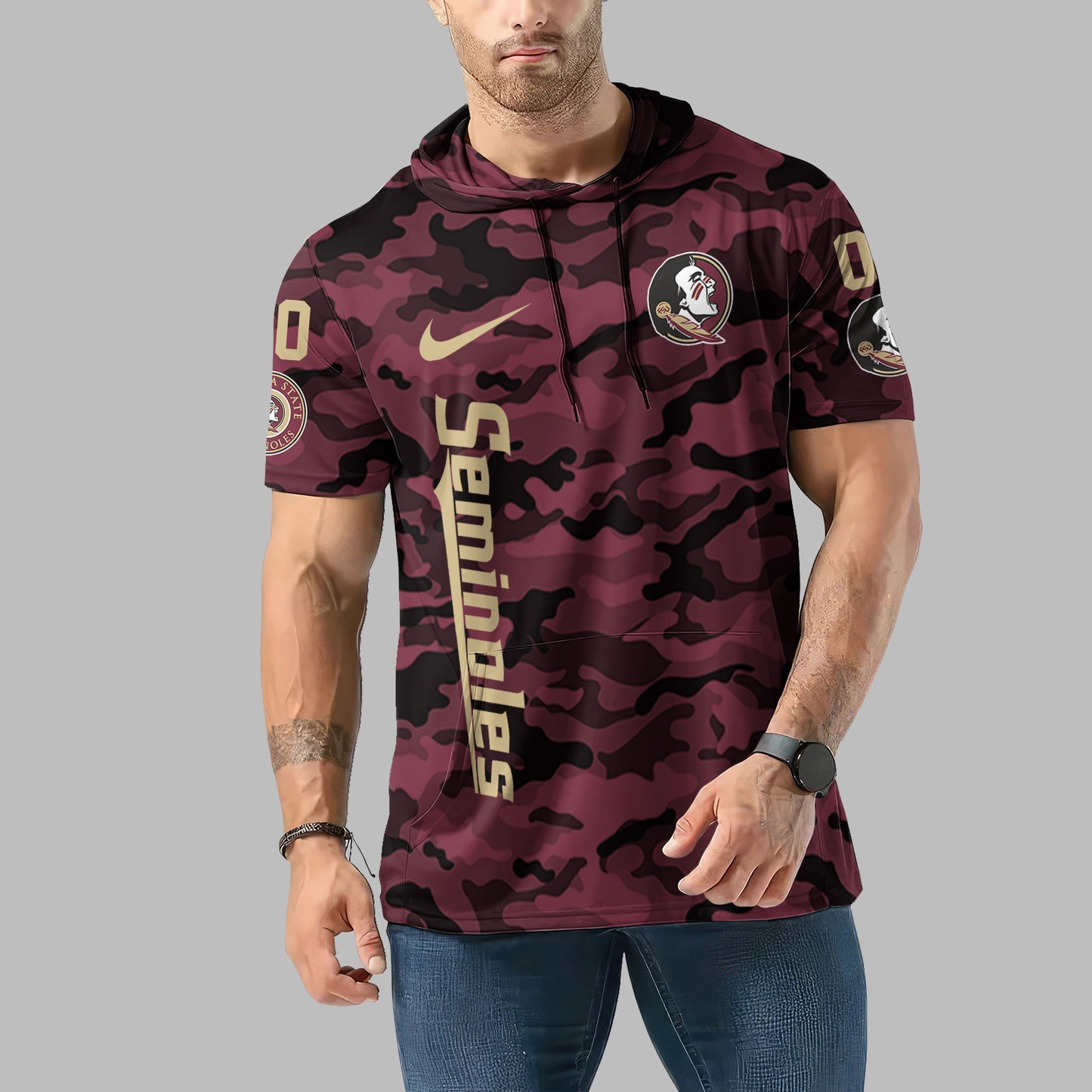 Florida State Seminoles Personalized Camo Short Sleeve Hoodie AZBTSSHD000017