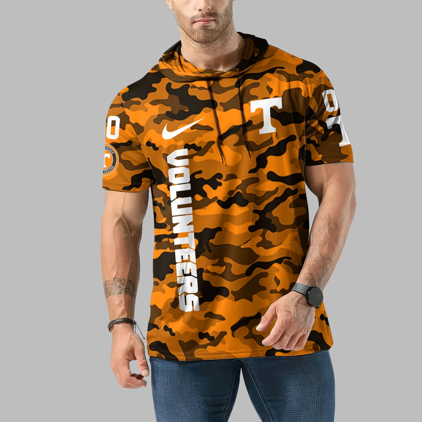 Tennessee Volunteers Personalized Camo Short Sleeve Hoodie AZBTSSHD000019