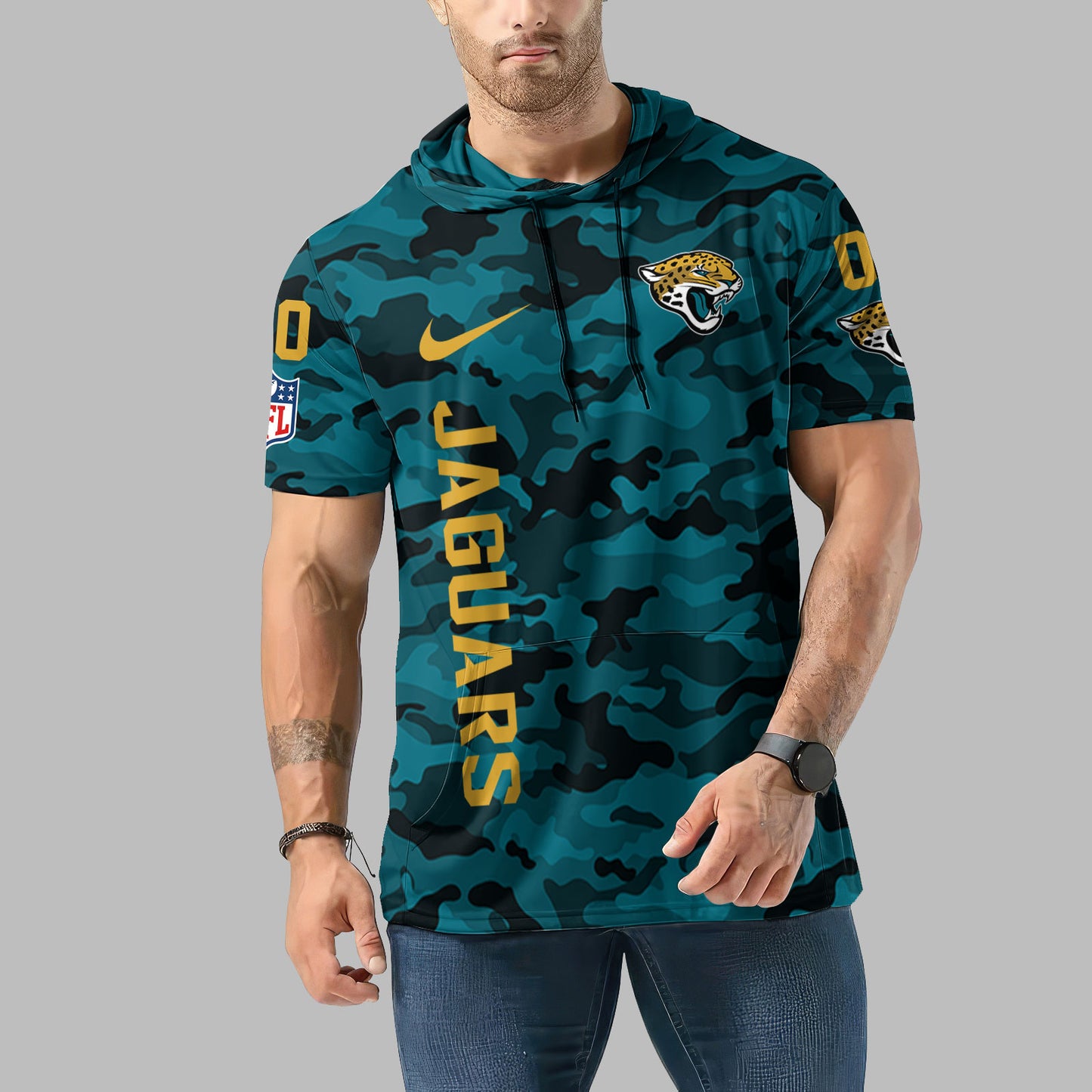 Jacksonville Jaguars Personalized Camo Short Sleeve Hoodie AZBTSSHD000049