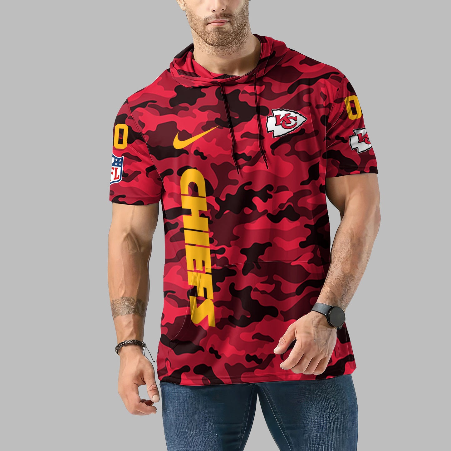 Kansas City Chiefs Personalized Camo Short Sleeve Hoodie AZBTSSHD000050