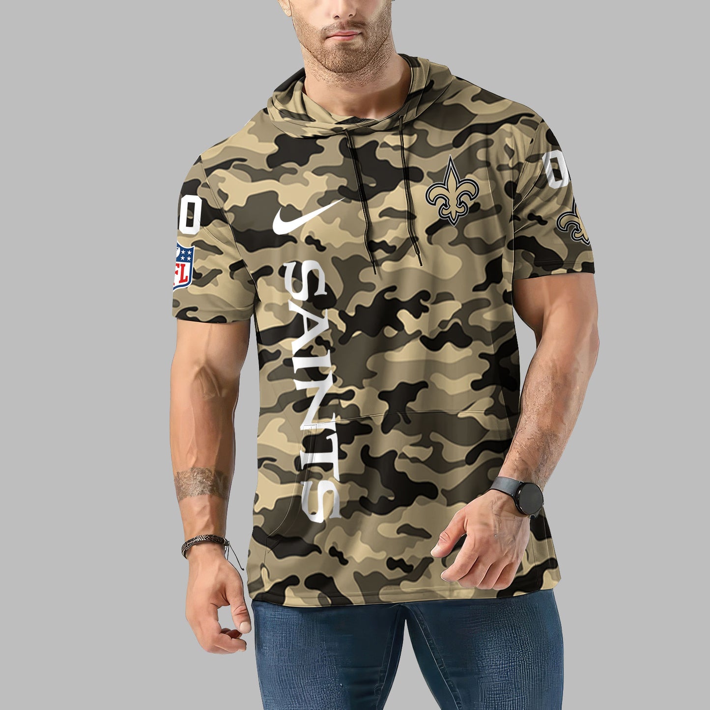New Orleans Saints Personalized Camo Short Sleeve Hoodie AZBTSSHD000054
