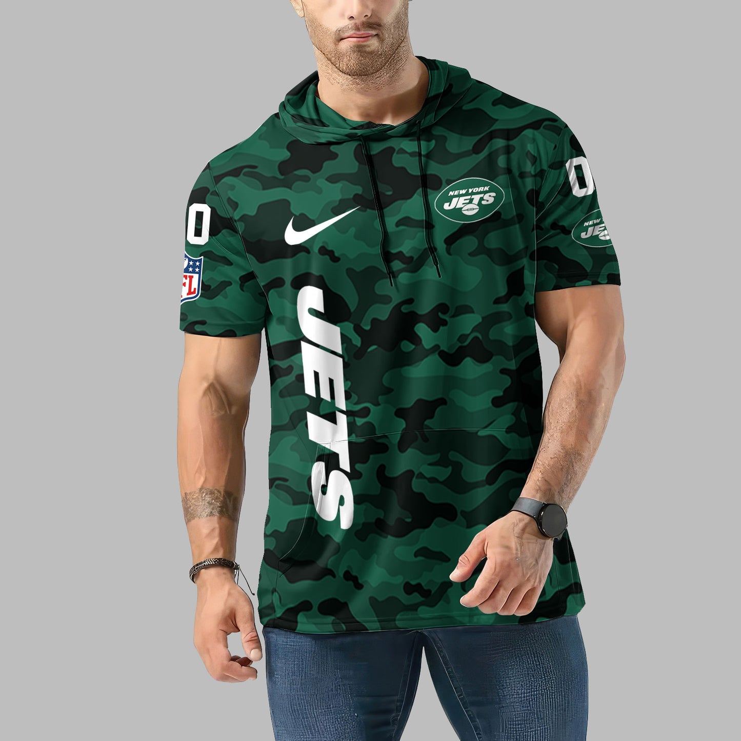 New York Jets Personalized Camo Short Sleeve Hoodie AZBTSSHD000044