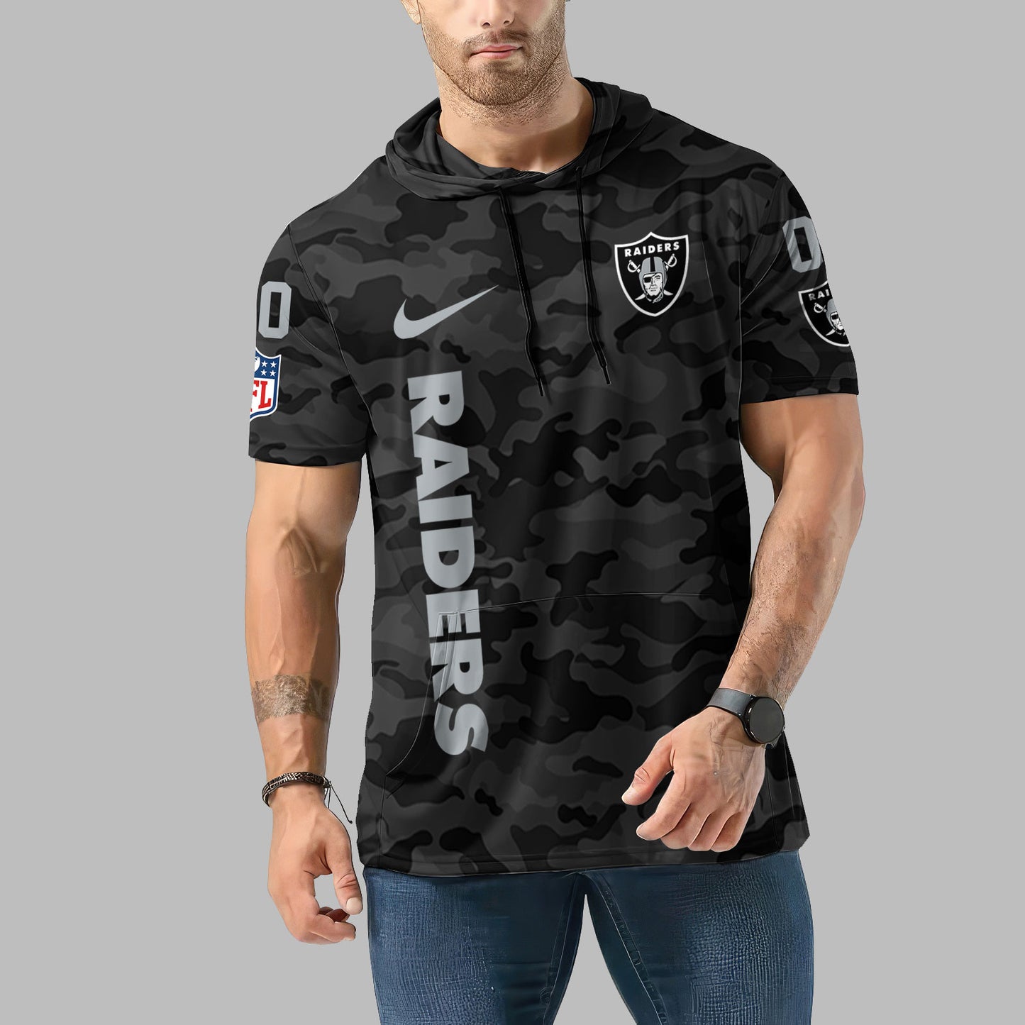 Las Vegas Raiders Personalized Camo Short Sleeve Hoodie AZBTSSHD000045