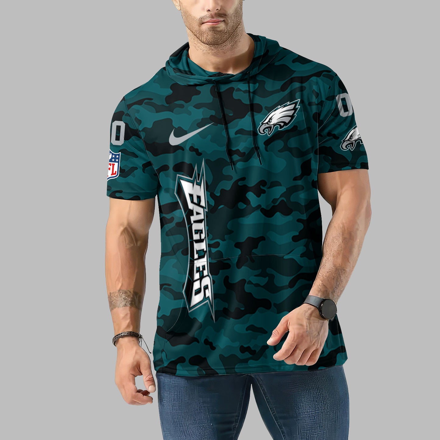 Philadelphia Eagles Personalized Camo Short Sleeve Hoodie AZBTSSHD000046