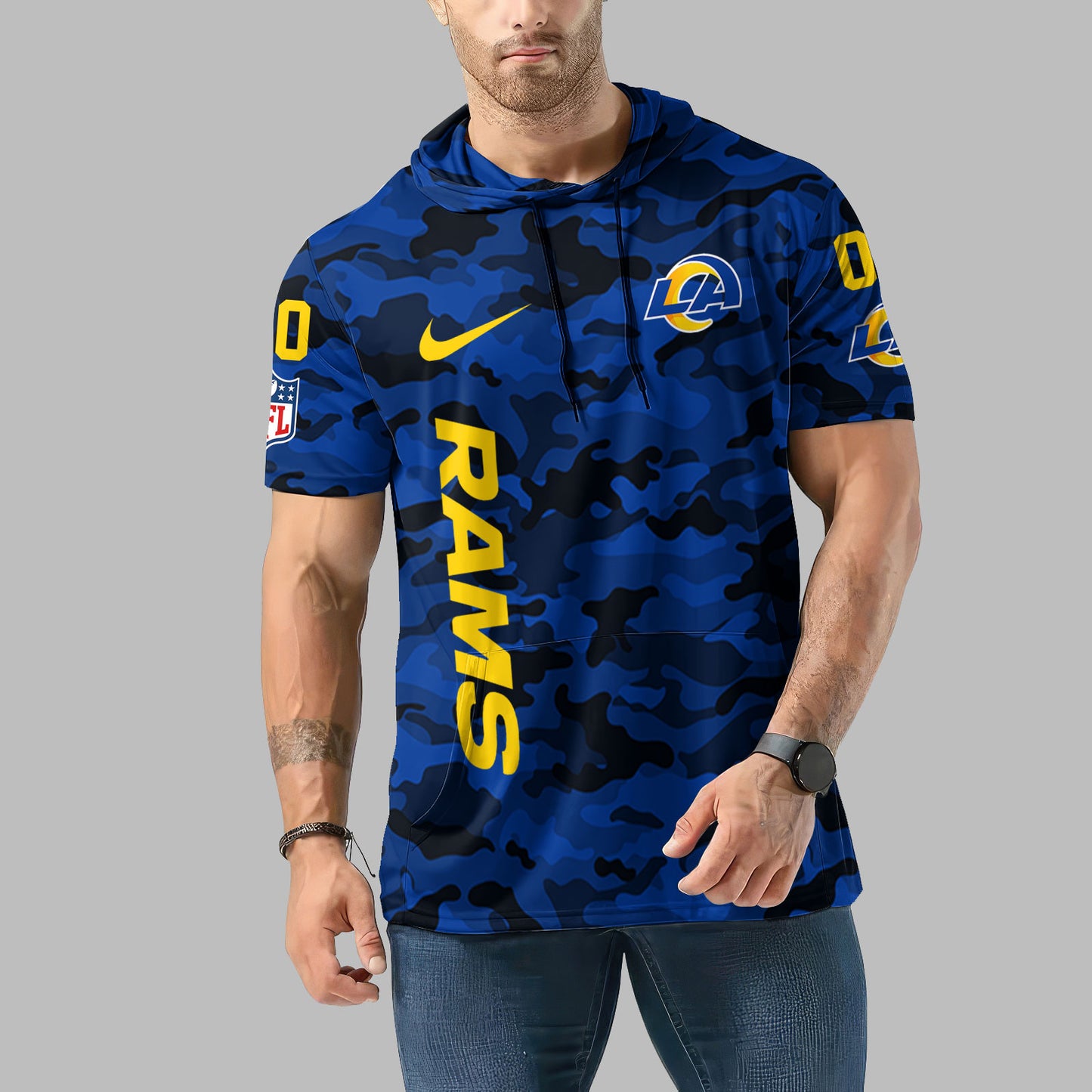 Los Angeles Rams Personalized Camo Short Sleeve Hoodie AZBTSSHD000048