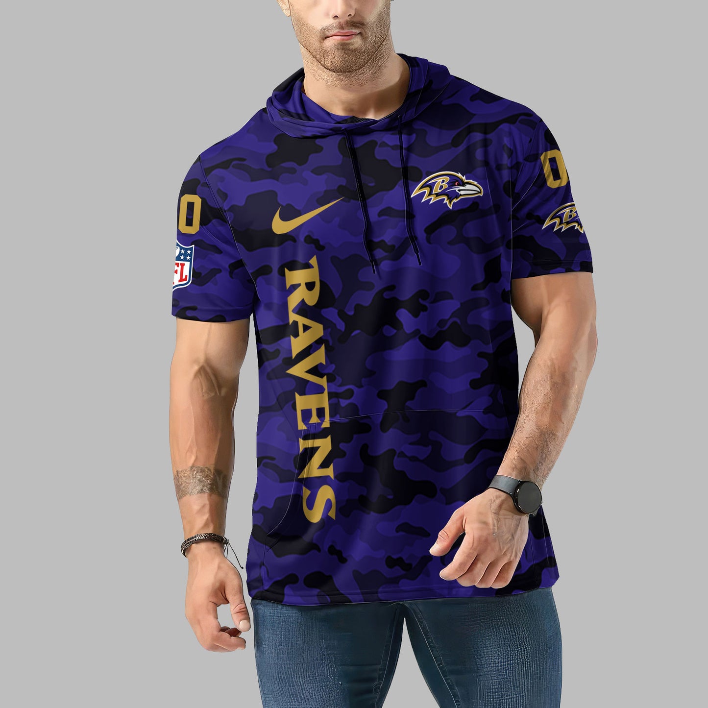 Baltimore Ravens Personalized Camo Short Sleeve Hoodie AZBTSSHD000067