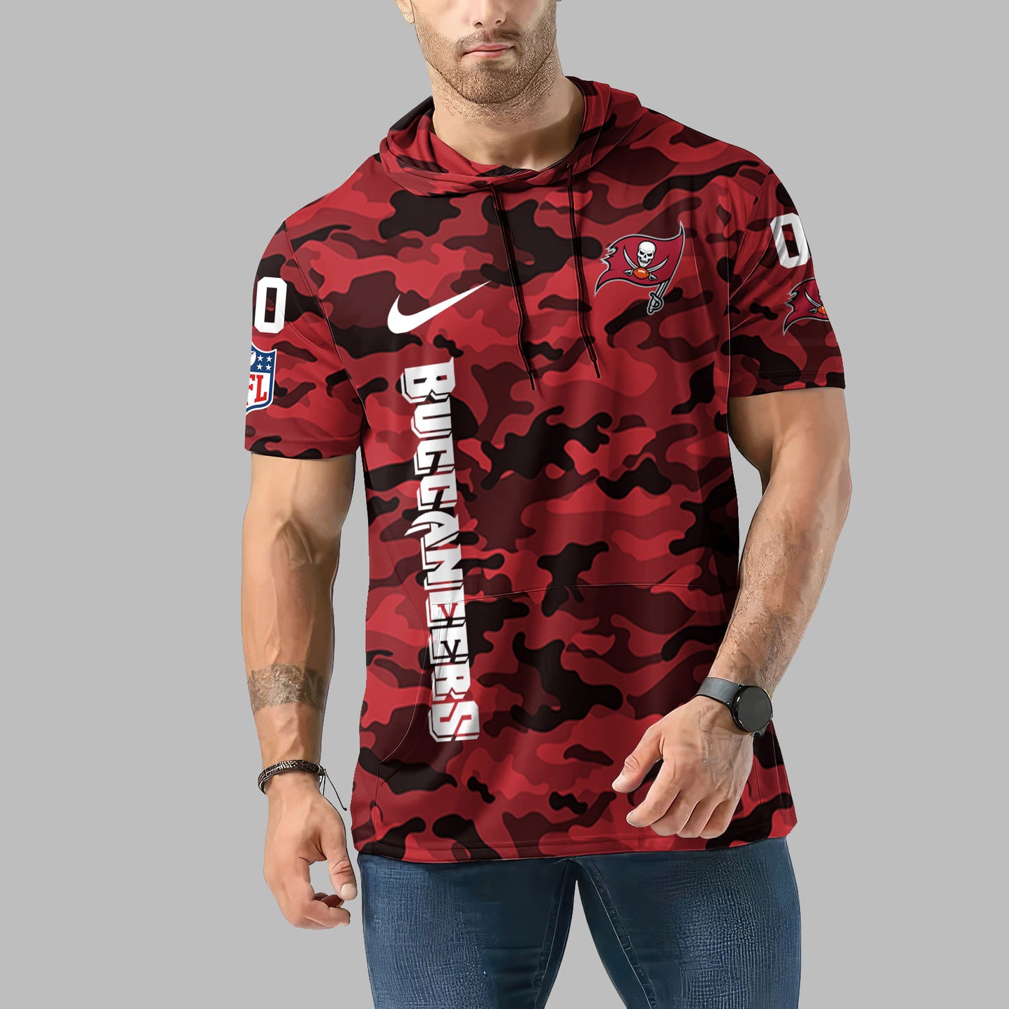 Tampa Bay Buccaneers Personalized Camo Short Sleeve Hoodie AZBTSSHD000041