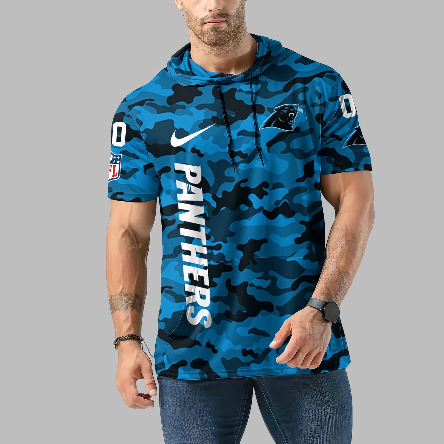 Carolina Panthers Personalized Camo Short Sleeve Hoodie AZBTSSHD000069