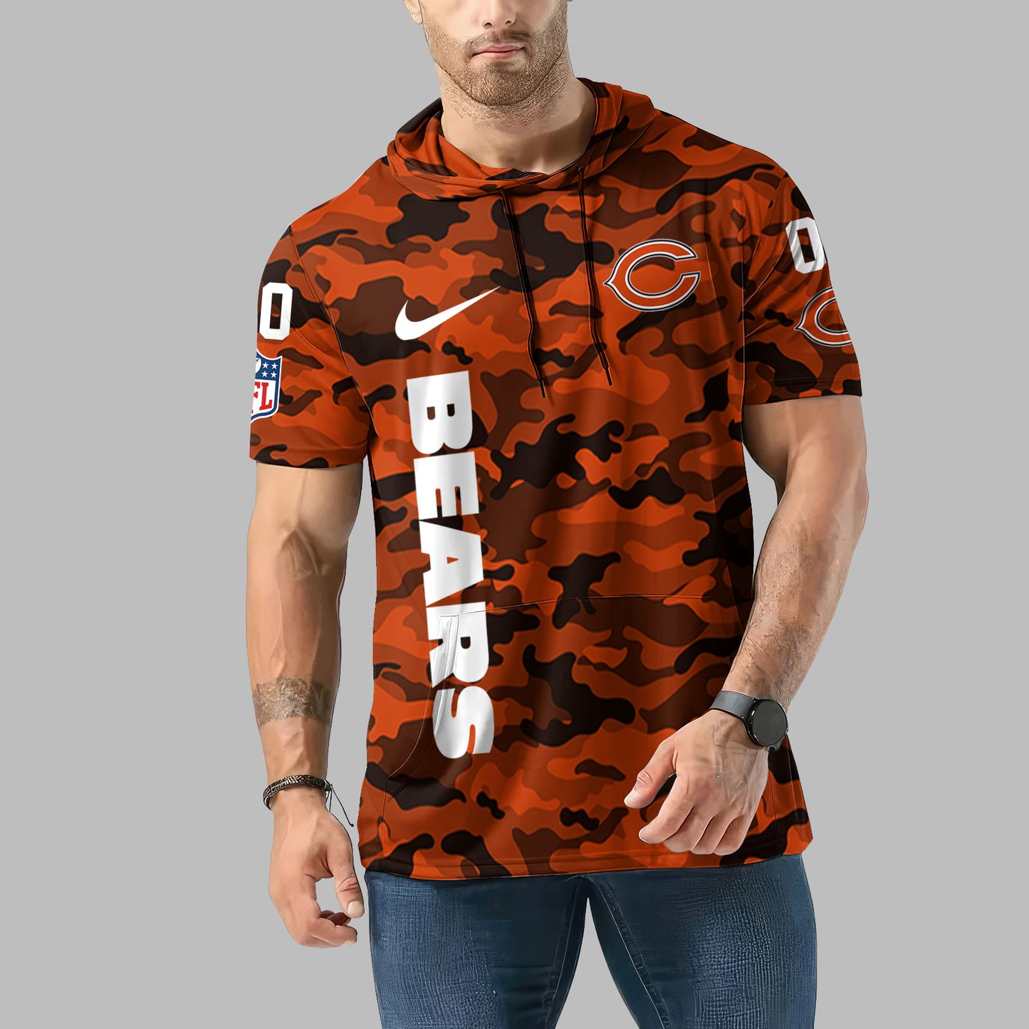 Chicago Bears Personalized Camo Short Sleeve Hoodie AZBTSSHD000056