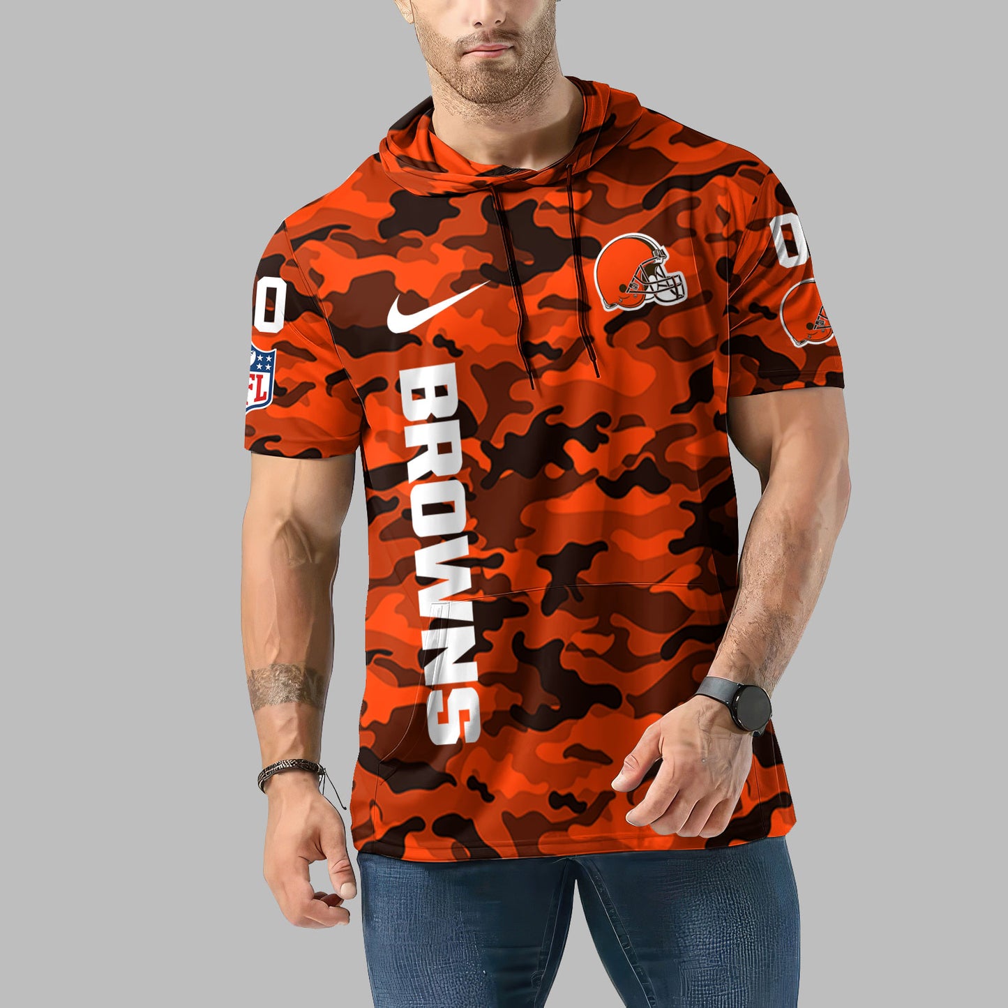 Cleveland Browns Personalized Camo Short Sleeve Hoodie AZBTSSHD000058
