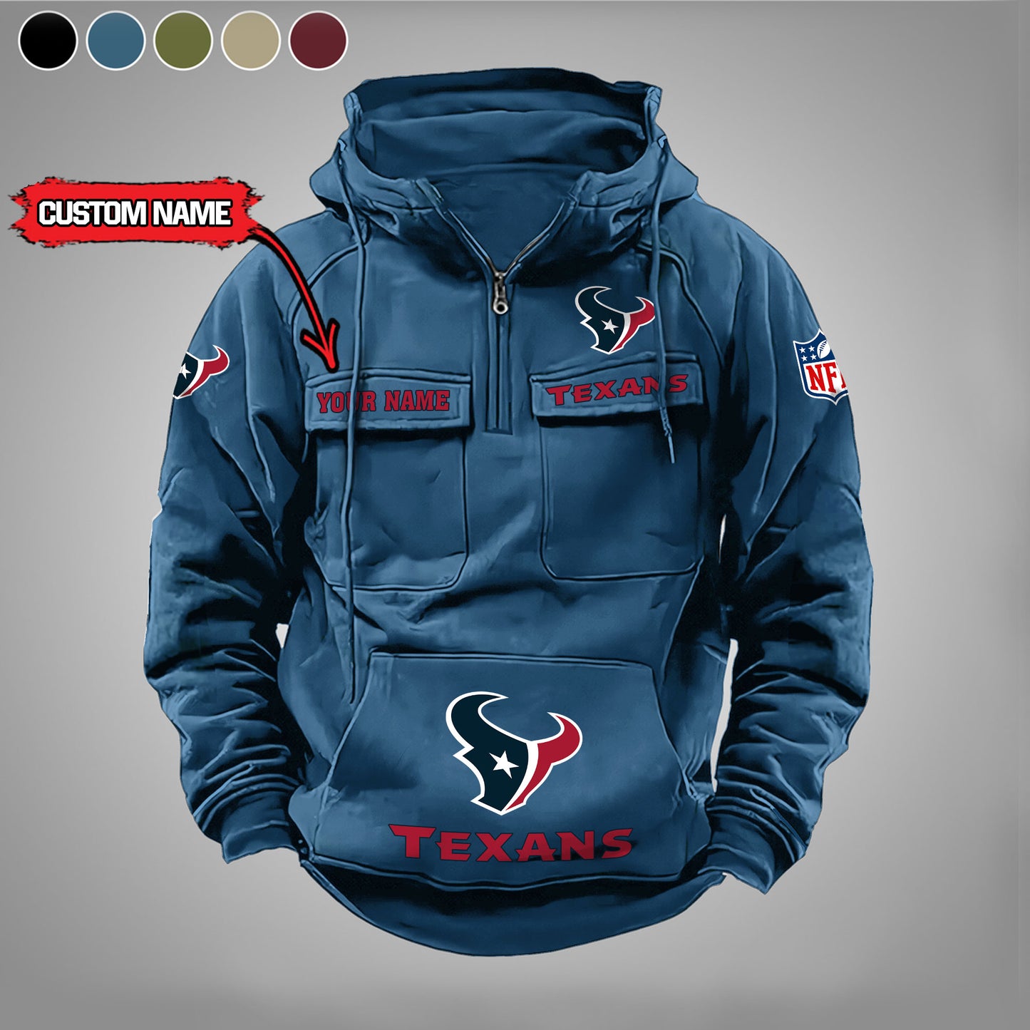 Houston Texans  New Personalized Multi-Pockets Zip Hoodie AZBTMZHD000022