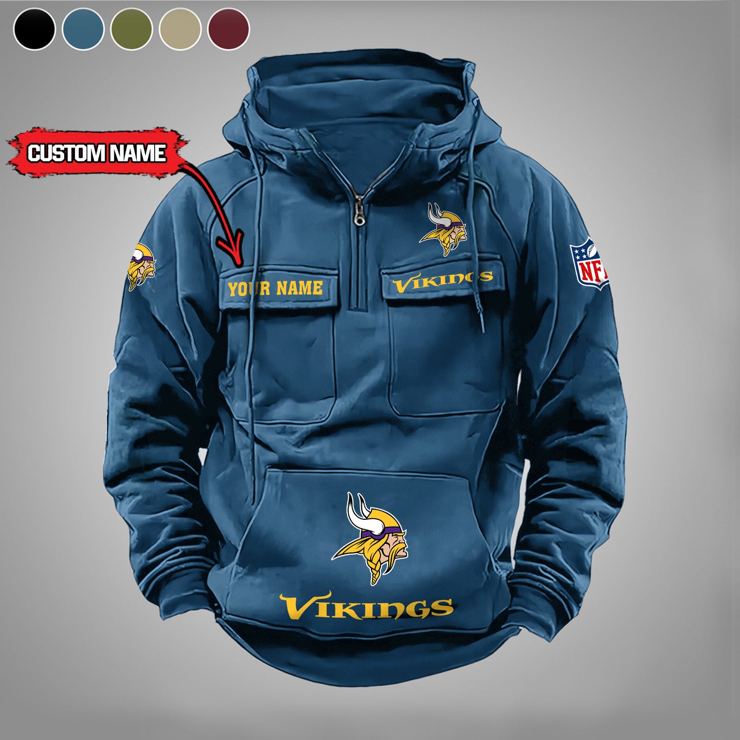 Minnesota Vikings  New Personalized Multi-Pockets Zip Hoodie AZBTMZHD000011