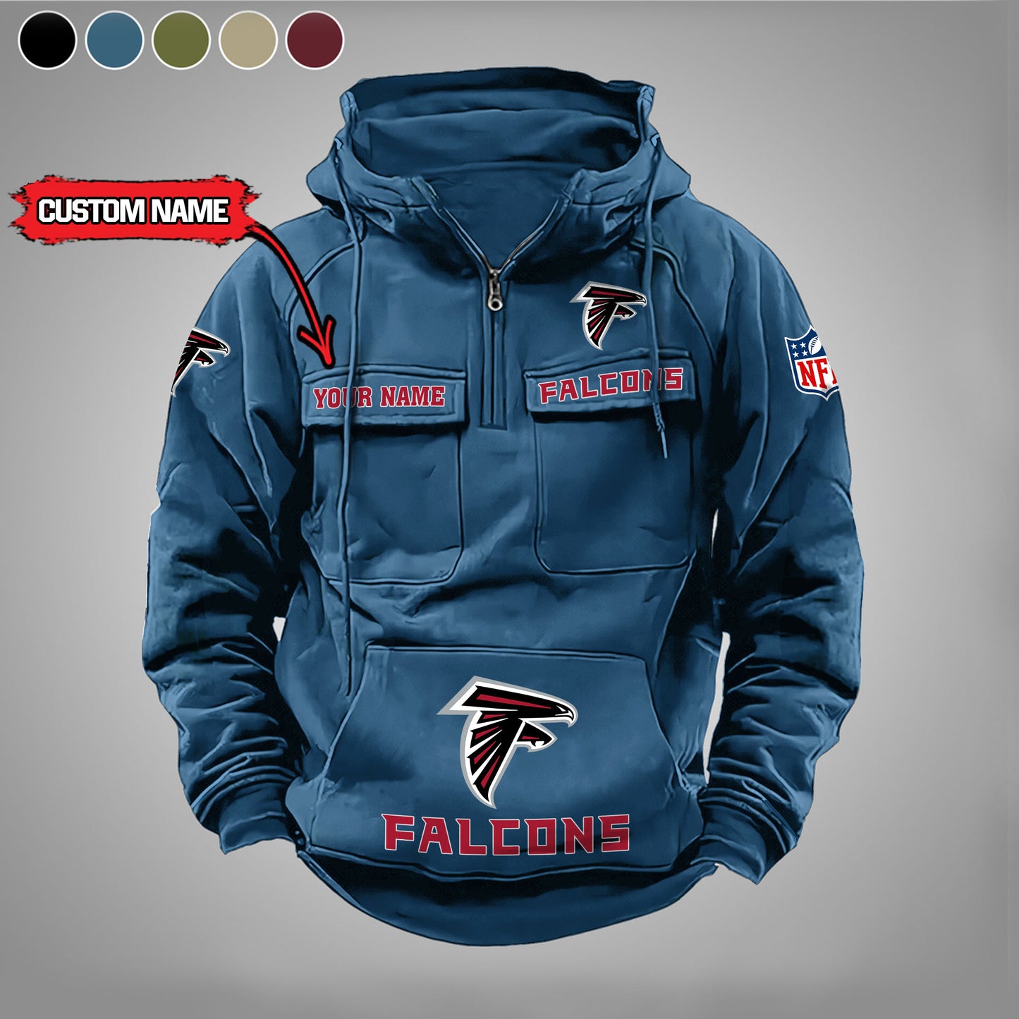 Atlanta Falcons  New Personalized Multi-Pockets Zip Hoodie AZBTMZHD000025