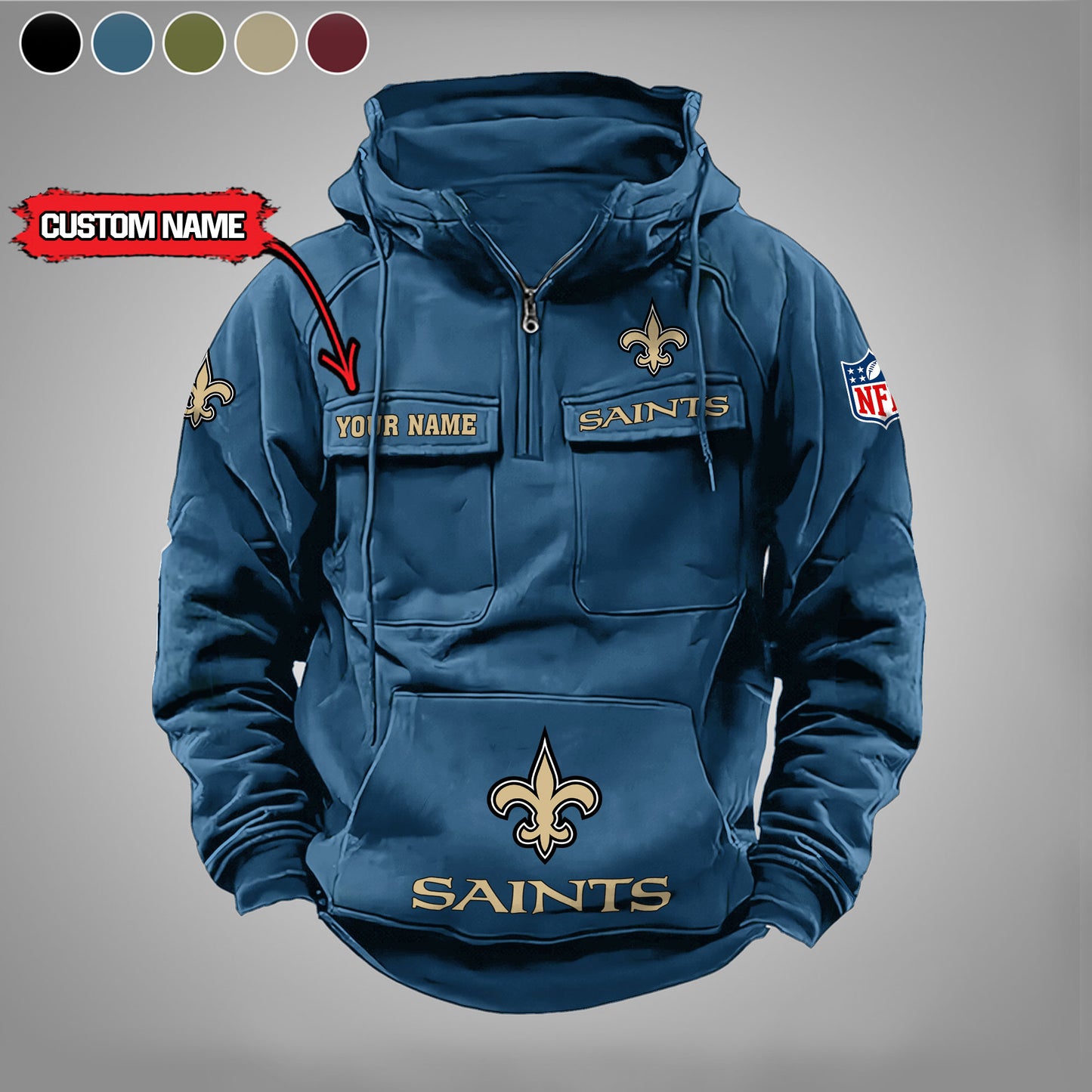 New Orleans Saints New Personalized Multi-Pockets Zip Hoodie AZBTMZHD000029