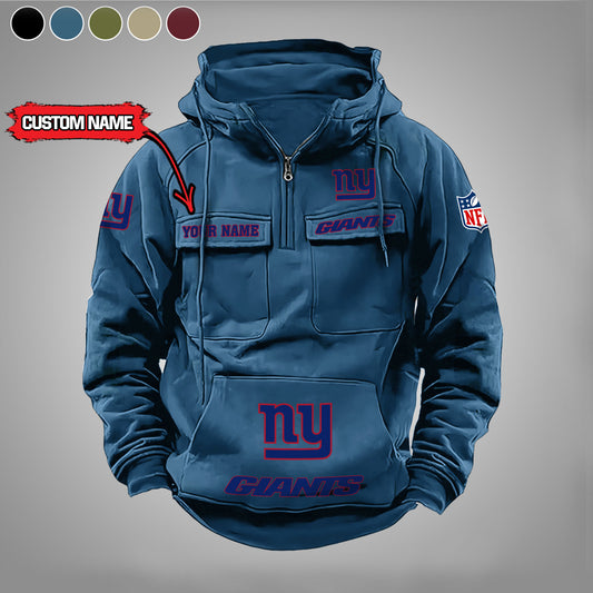 New York Giants New Personalized Multi-Pockets Zip Hoodie AZBTMZHD000030