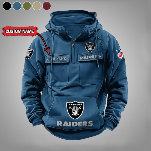 Las Vegas Raiders New Personalized Multi-Pockets Zip Hoodie AZBTMZHD000032
