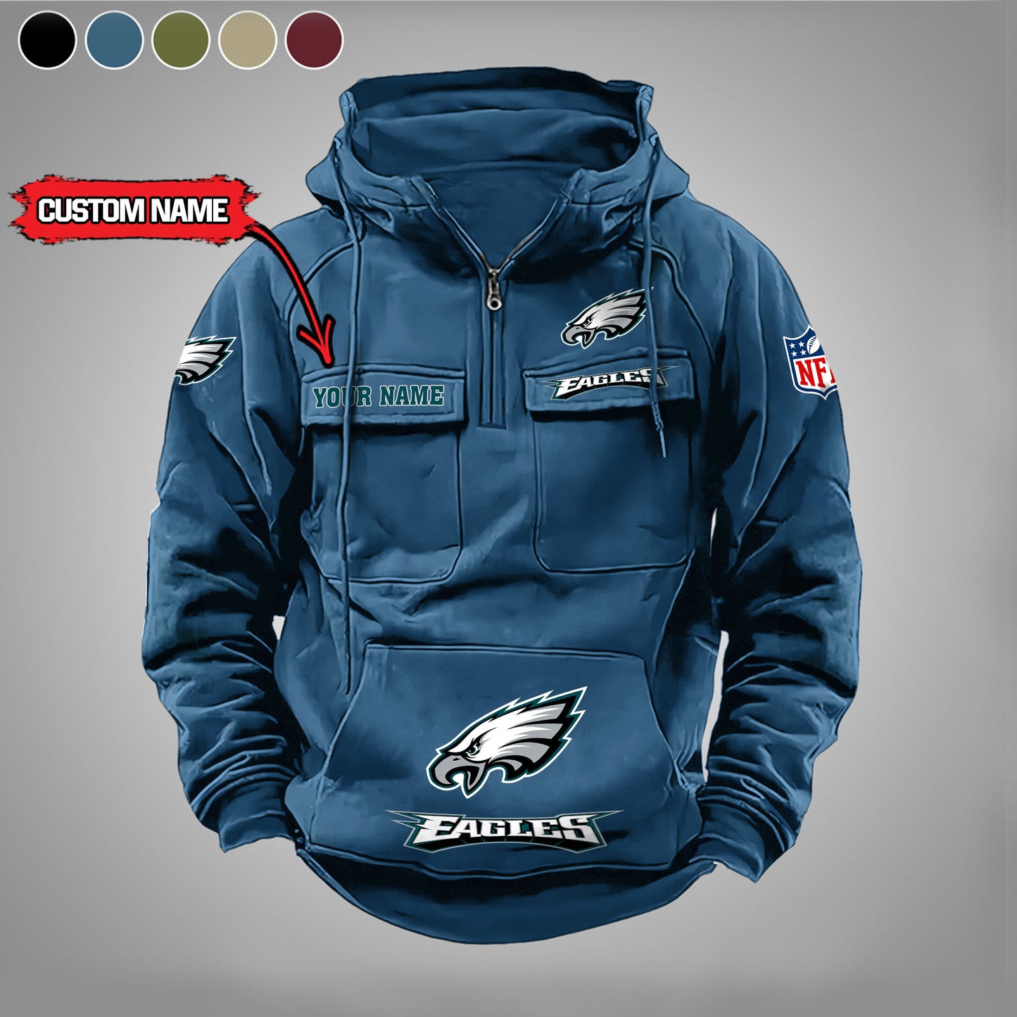 Philadelphia Eagles  New Personalized Multi-Pockets Zip Hoodie AZBTMZHD000013